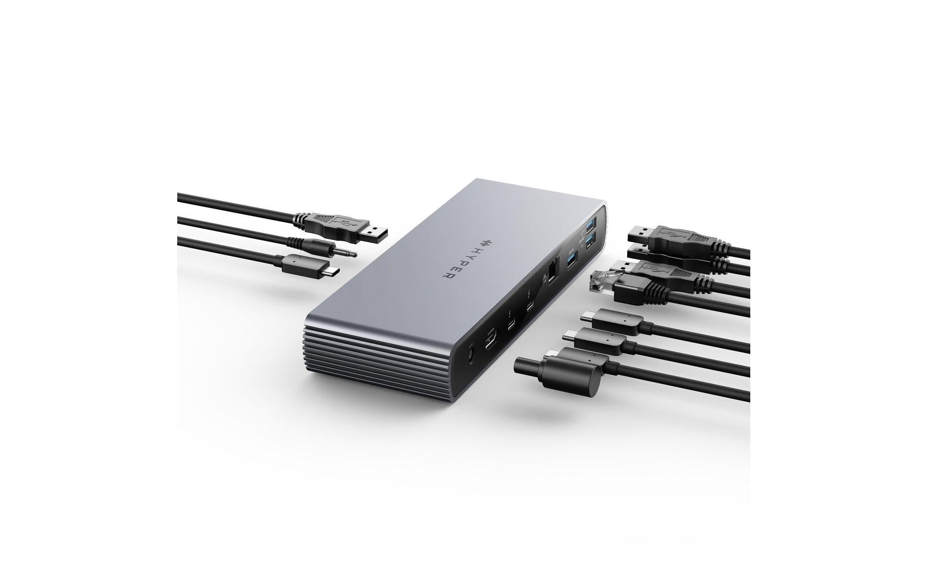 HYPER HDTB4D Dockingstation – Thunderbolt 4, 1× DP, 1× HDMI, 4× USB-A, 3× USB-C, 96 W PD, für Windows/Mac