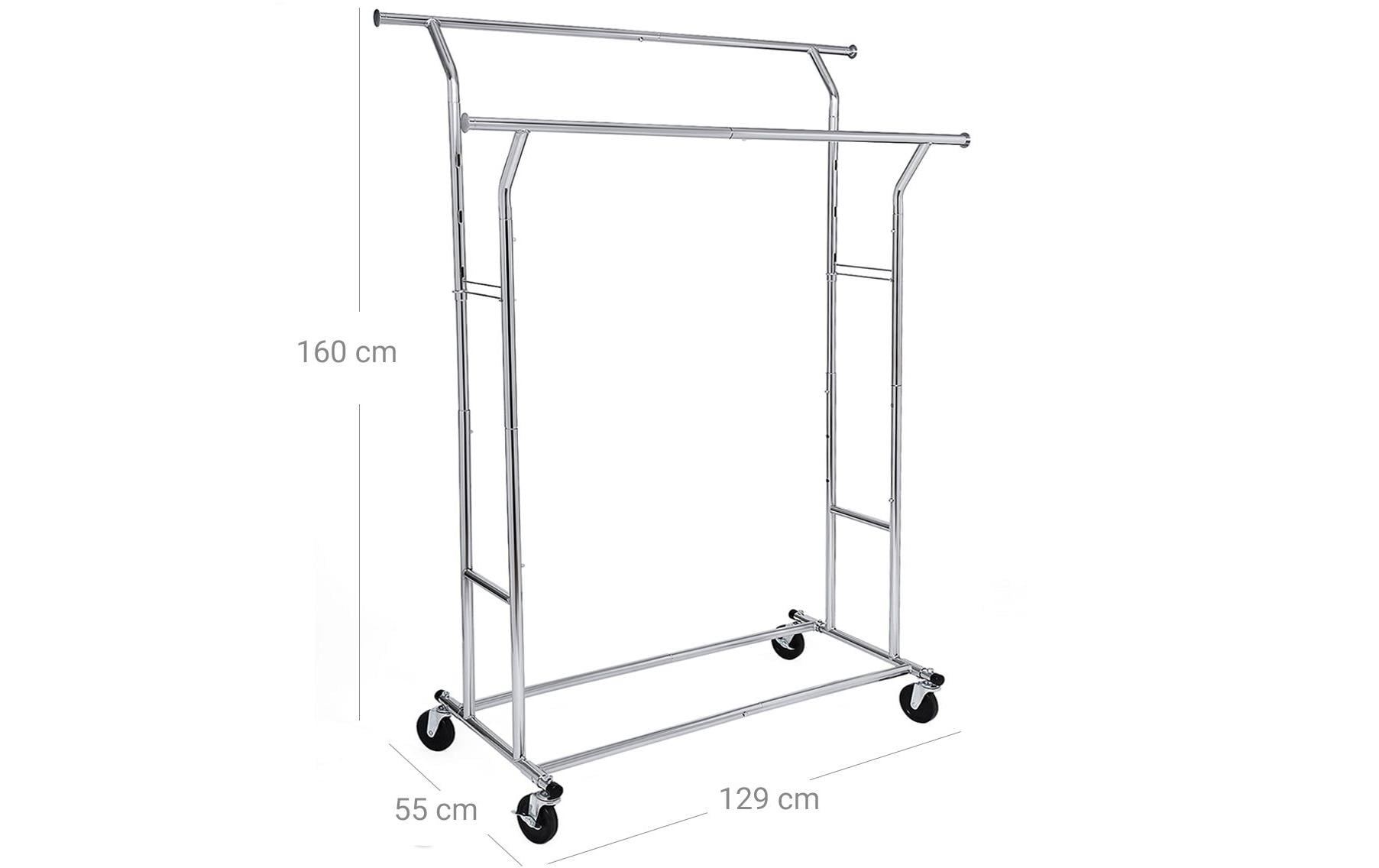 Songmics Kleiderständer – Doppel, mit Rollen, Stahl, Silber, 169 × 55 × 148 cm