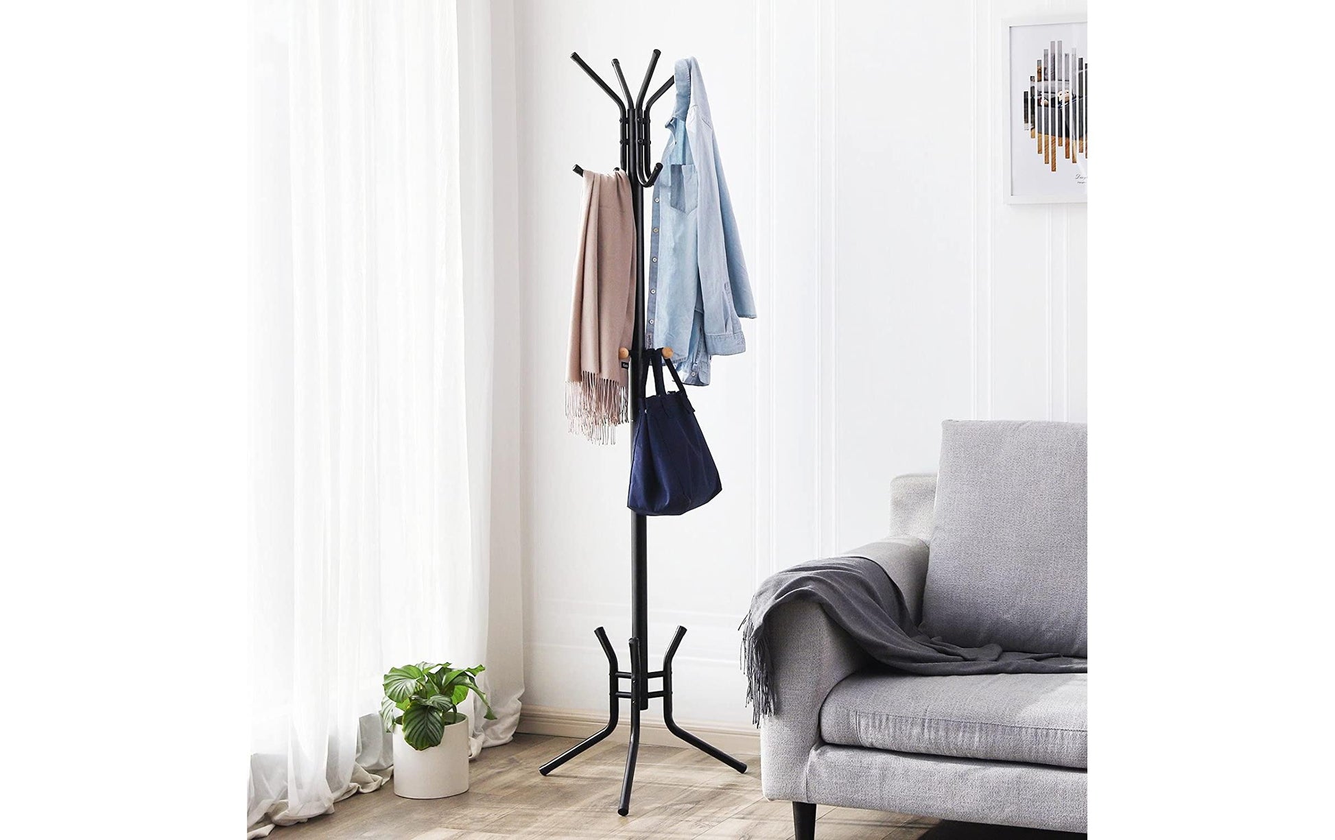 Songmics Garderobenständer – 8 Haken, Stahl, Schwarz