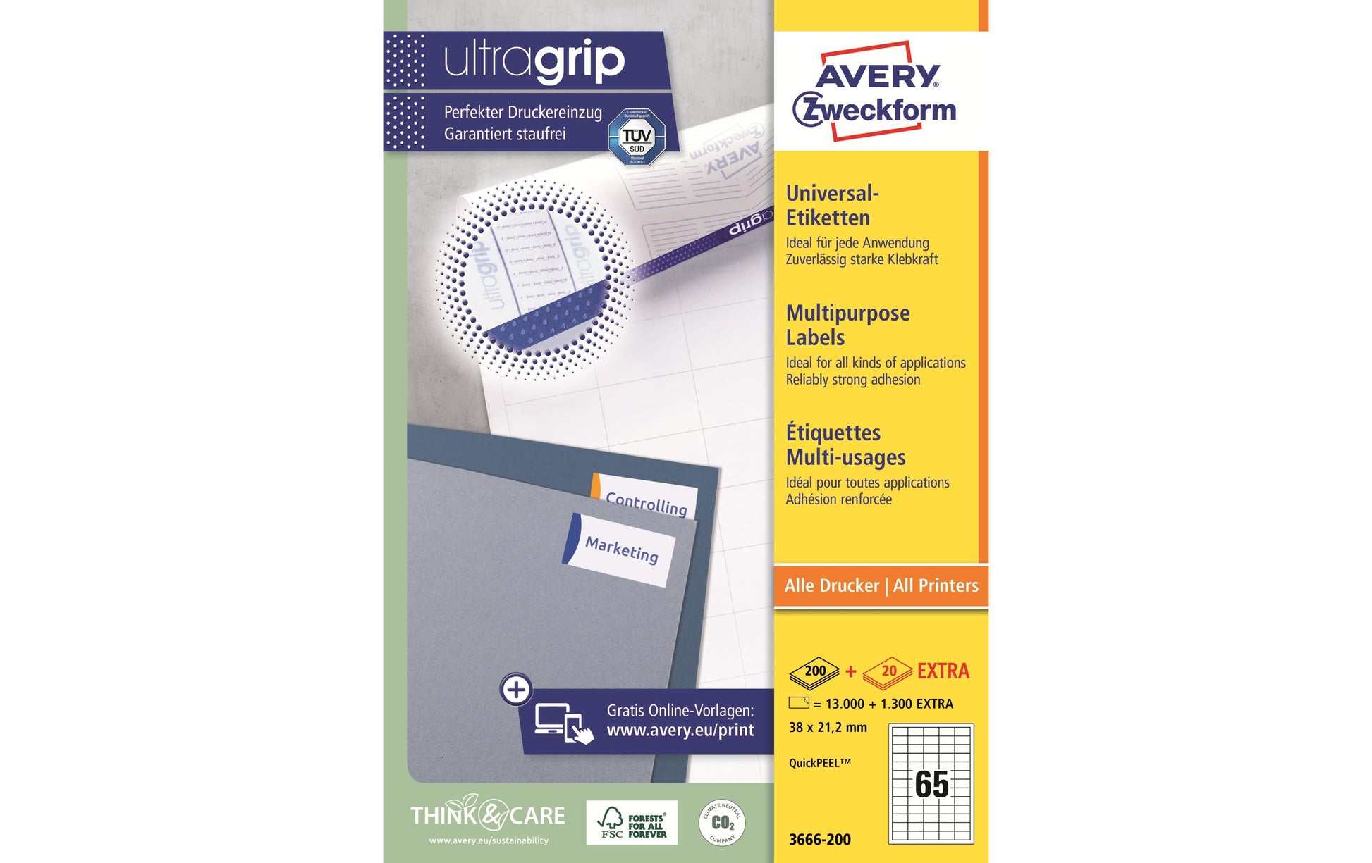 AVERY Zweckform Schuletiketten – 38×21,2 mm, Abgerundete Ecken, 13000 Stk, 200 Bogen, Papier