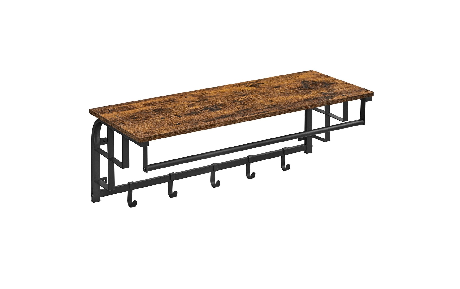 Vasagle Wandgarderobe – 5 Haken, Stahl/Spanplatte, Braun, 80 × 30 × 27 cm