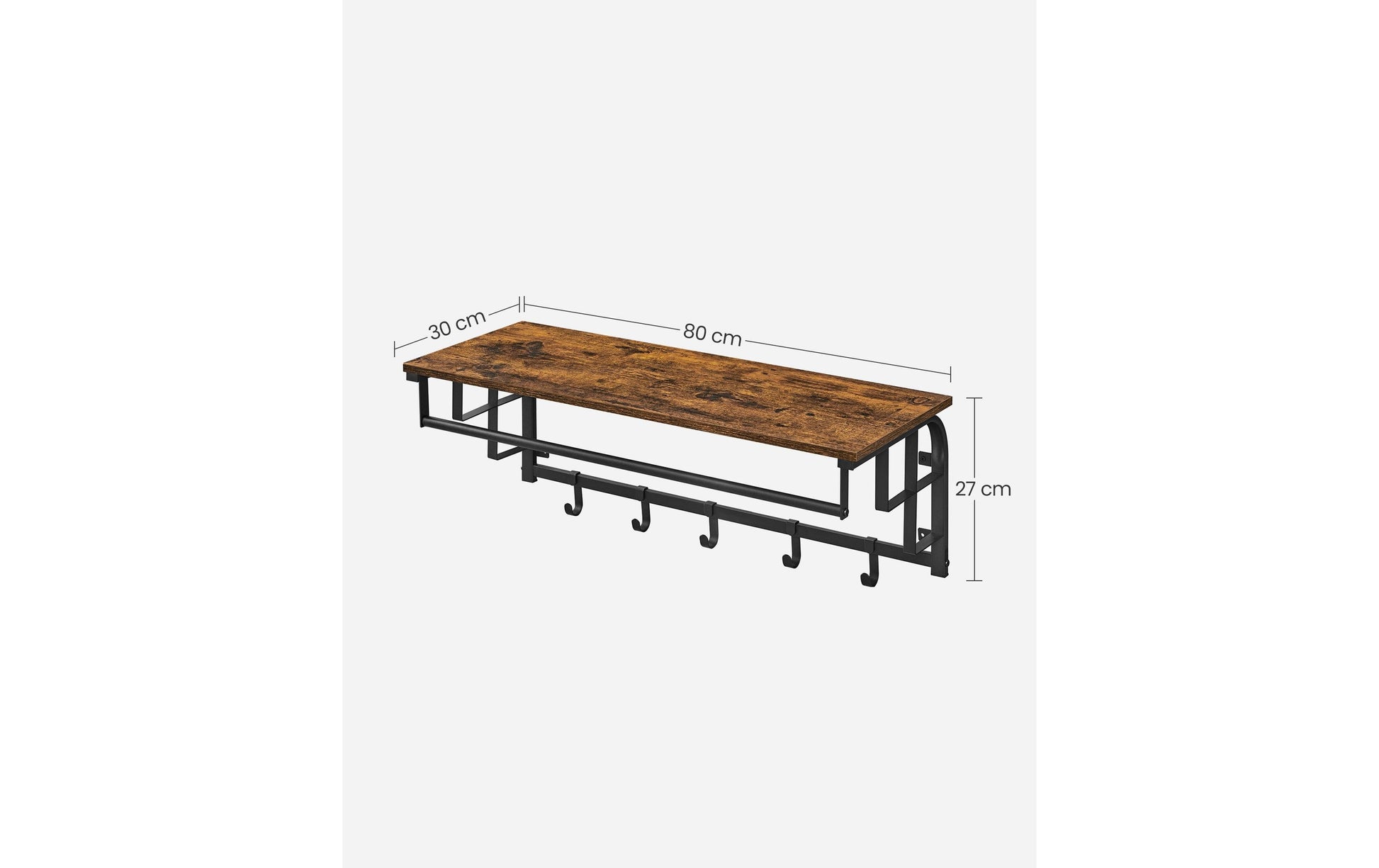 Vasagle Wandgarderobe – 5 Haken, Stahl/Spanplatte, Braun, 80 × 30 × 27 cm