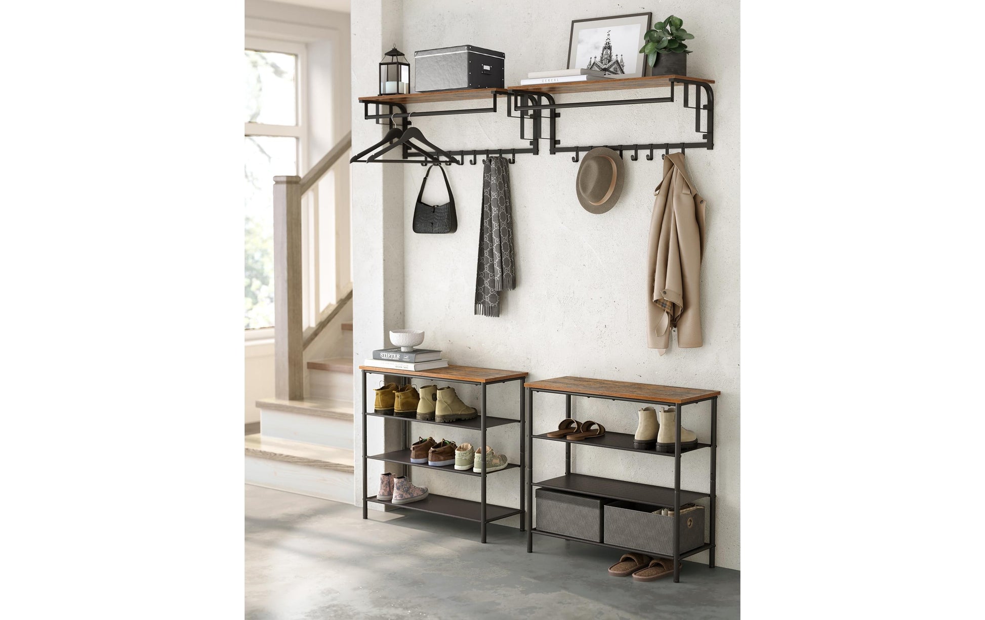 Vasagle Wandgarderobe – 5 Haken, Stahl/Spanplatte, Braun, 80 × 30 × 27 cm