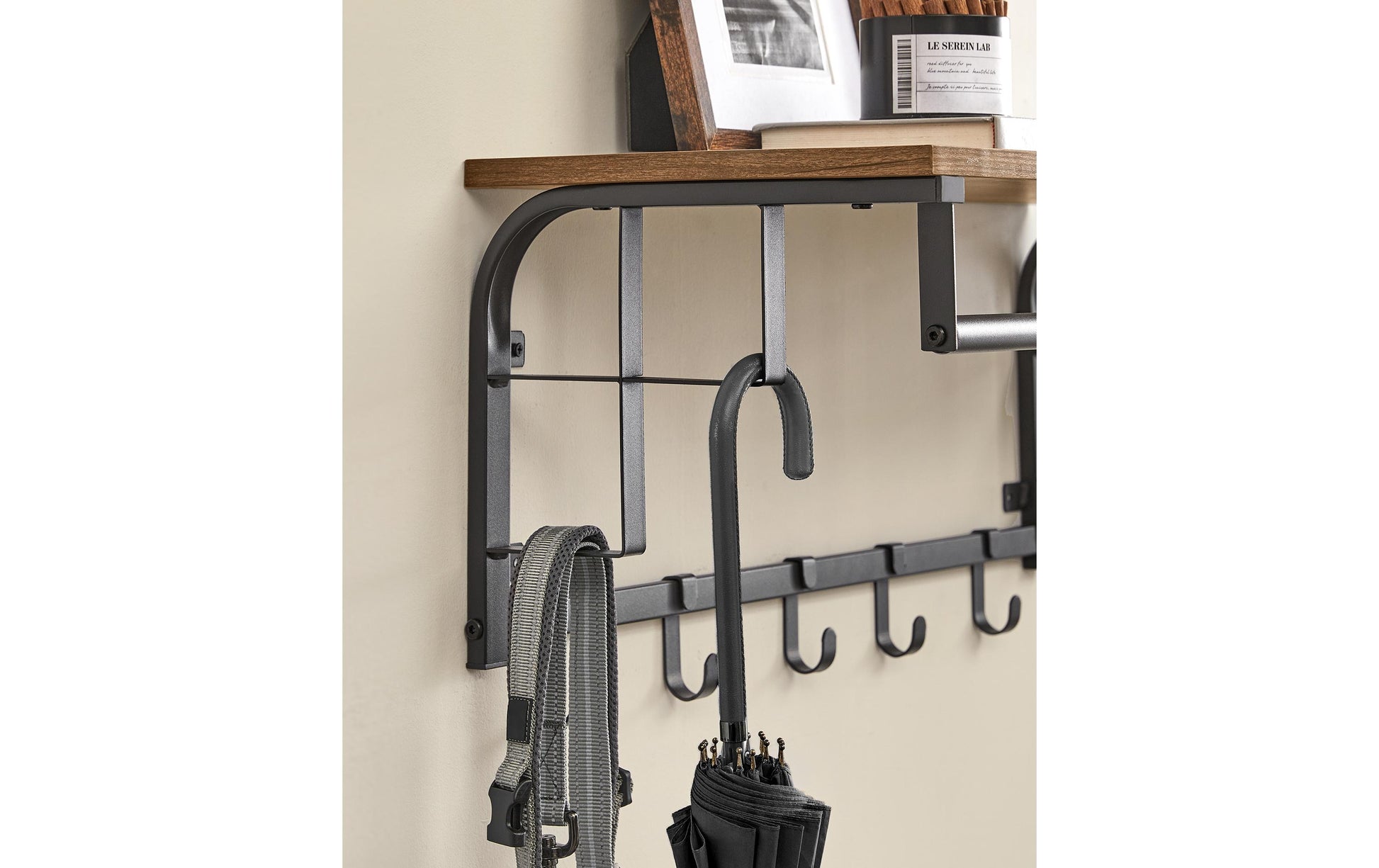 Vasagle Wandgarderobe – 5 Haken, Stahl/Spanplatte, Braun, 80 × 30 × 27 cm