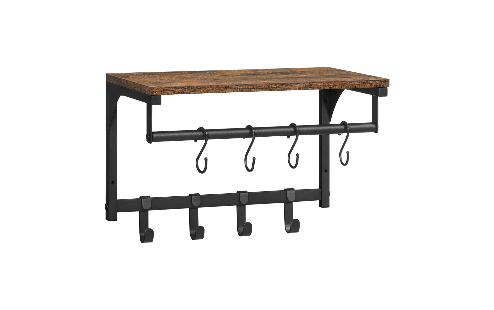 Vasagle Wandgarderobe – 8 Haken, Spanplatte/Stahl, Schwarz/Braun, 40 × 24 × 24 cm