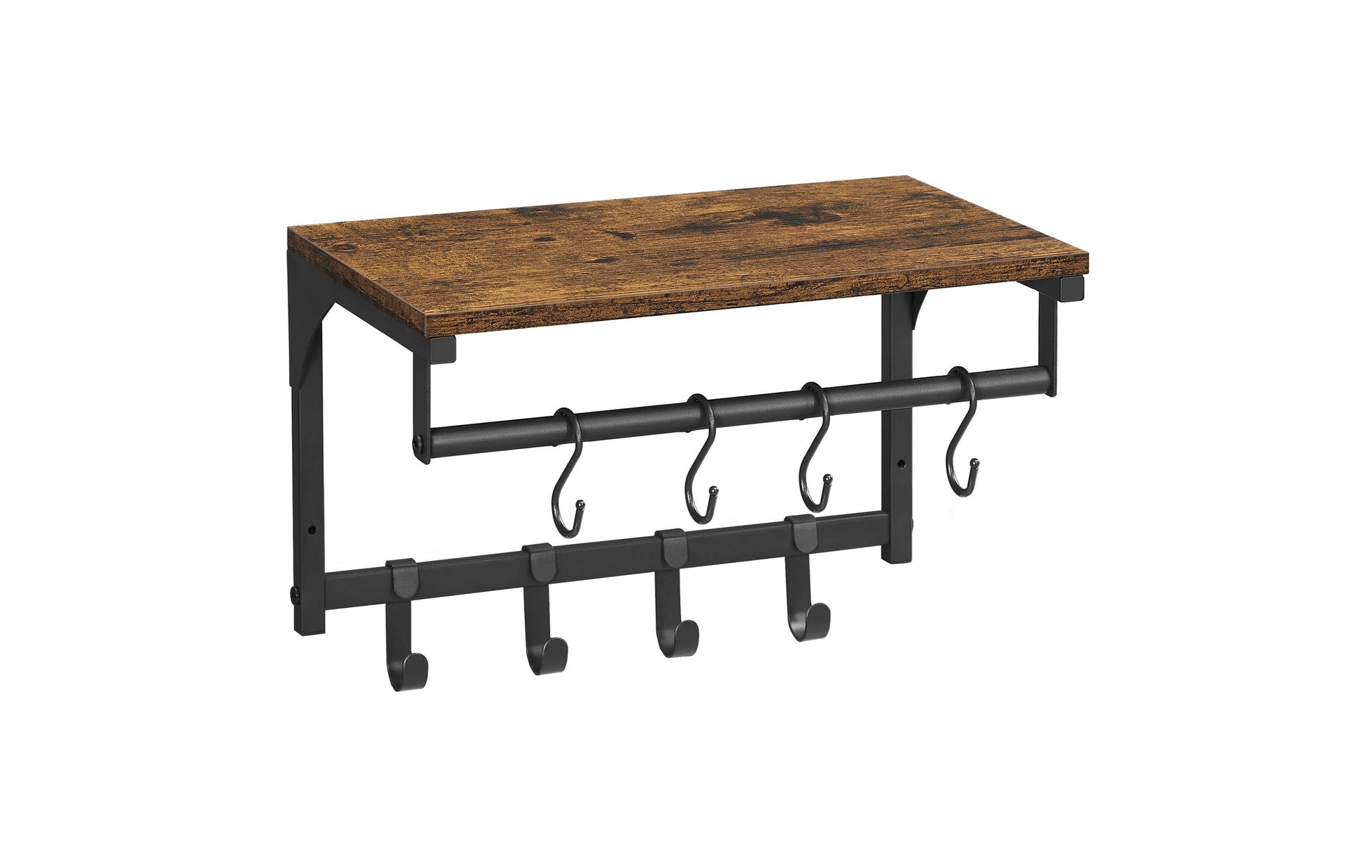 Vasagle Wandgarderobe – 8 Haken, Spanplatte/Stahl, Schwarz/Braun, 40 × 24 × 24 cm