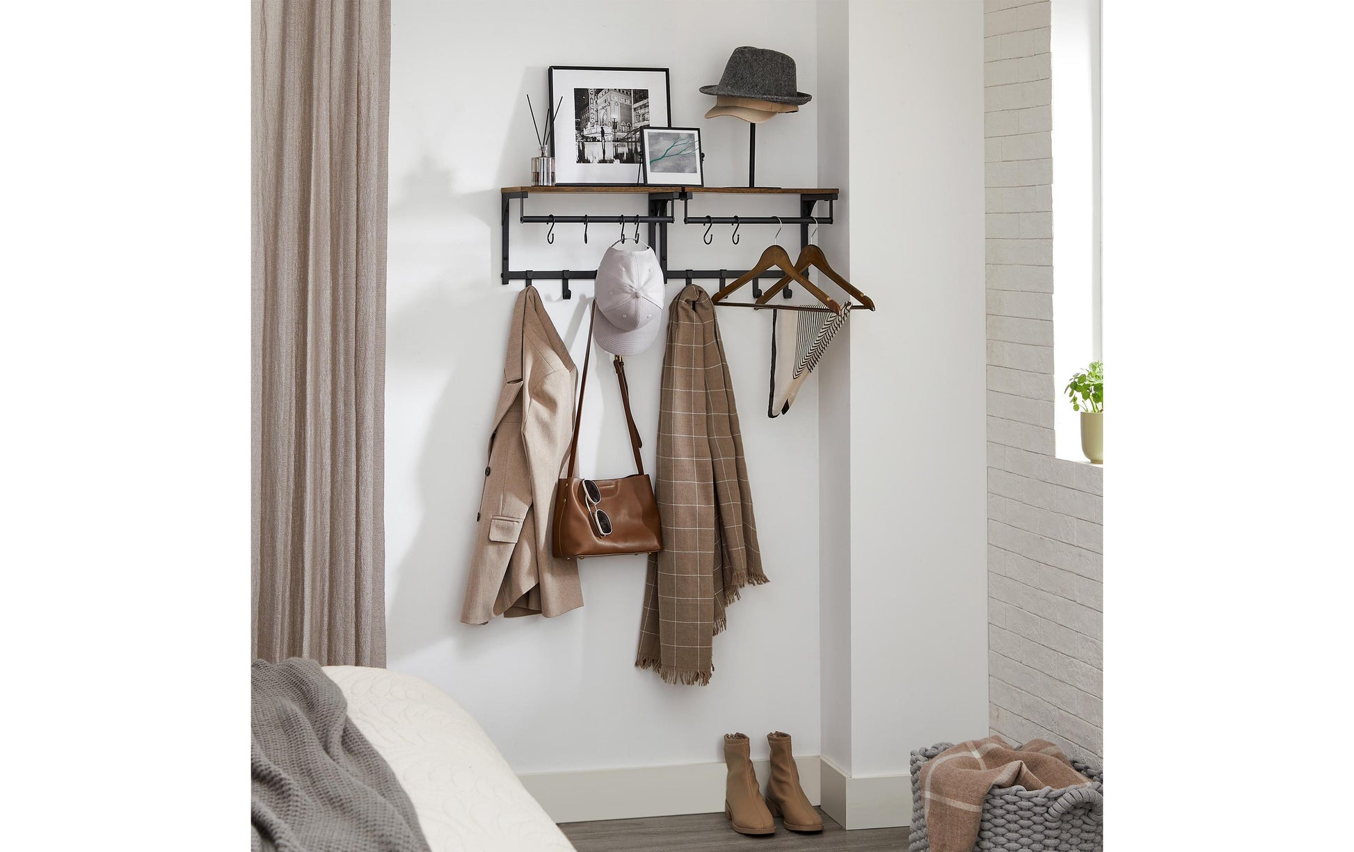 Vasagle Wandgarderobe – 8 Haken, Spanplatte/Stahl, Schwarz/Braun, 40 × 24 × 24 cm