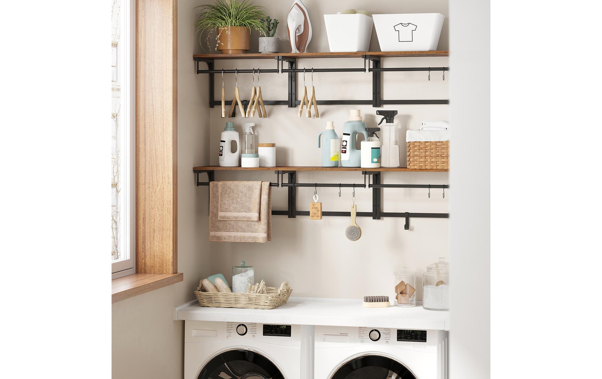 Vasagle Wandgarderobe – 8 Haken, Spanplatte/Stahl, Schwarz/Braun, 40 × 24 × 24 cm