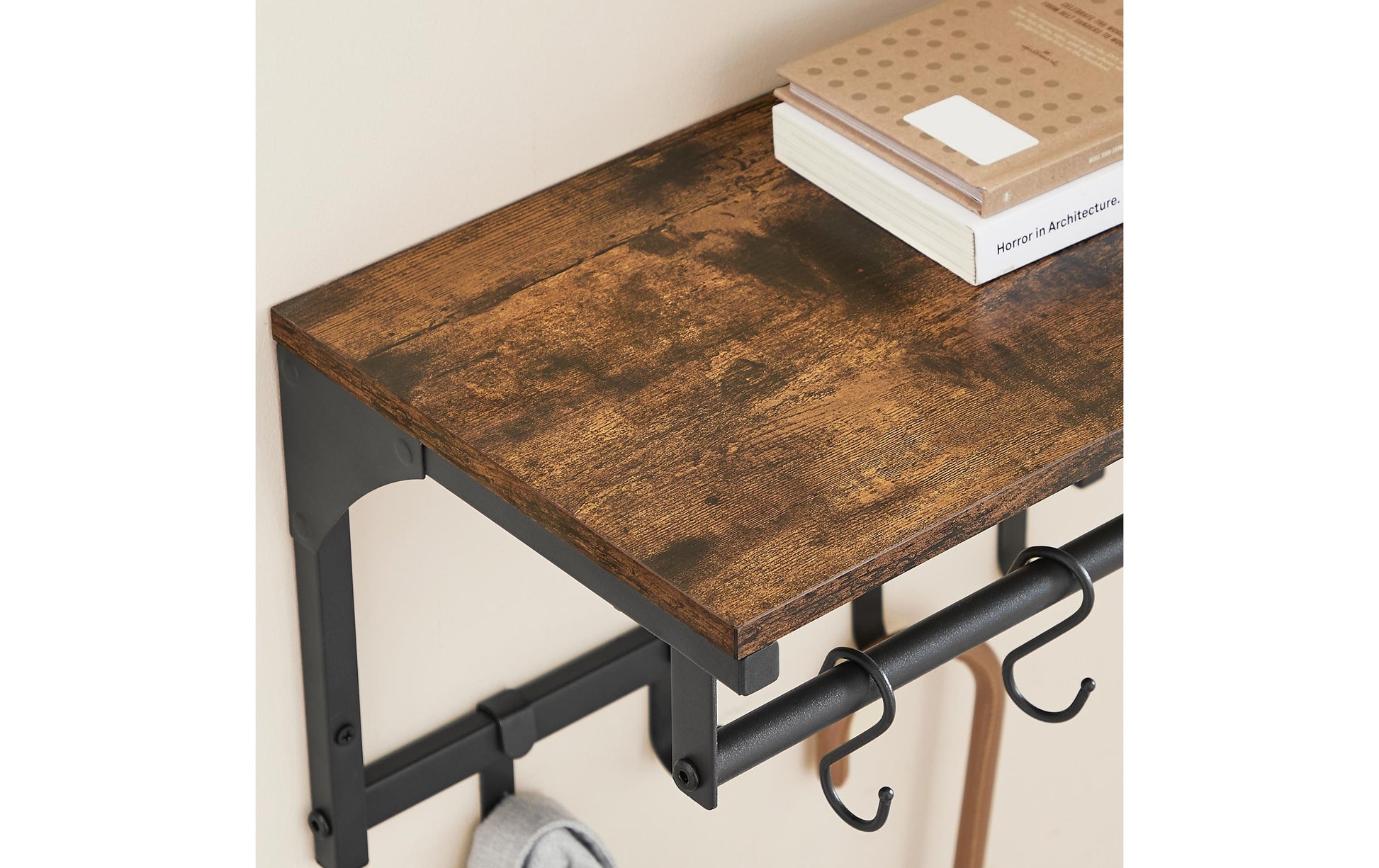 Vasagle Wandgarderobe – 8 Haken, Spanplatte/Stahl, Schwarz/Braun, 40 × 24 × 24 cm