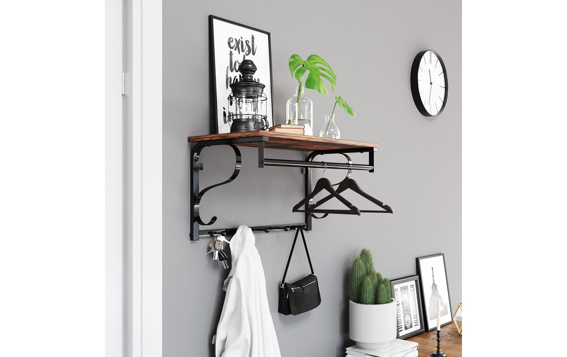 Vasagle Wandgarderobe – 5 Haken, MDF/Edelstahl, Braun, 60 × 30 × 31,7 cm