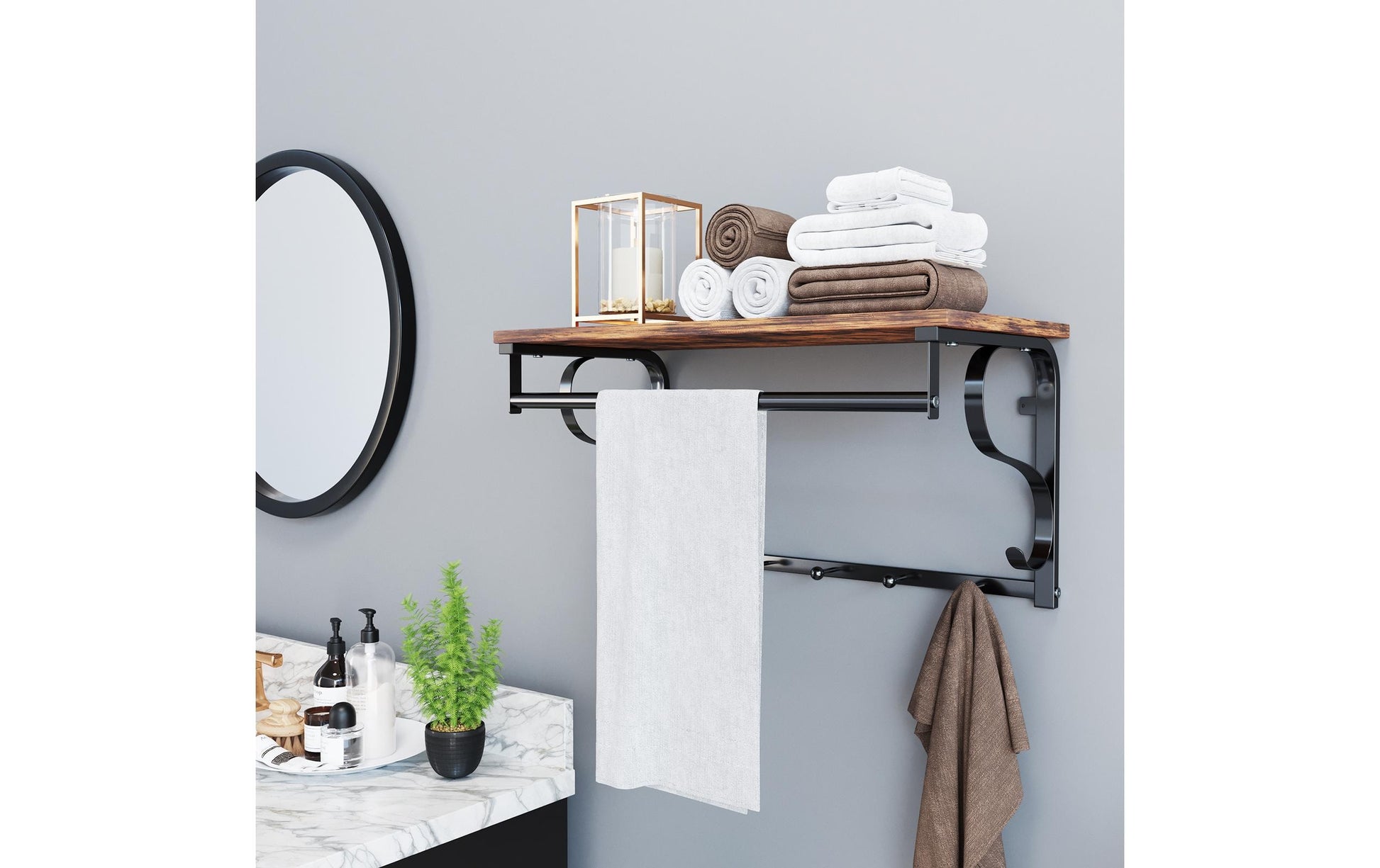 Vasagle Wandgarderobe – 5 Haken, MDF/Edelstahl, Braun, 60 × 30 × 31,7 cm