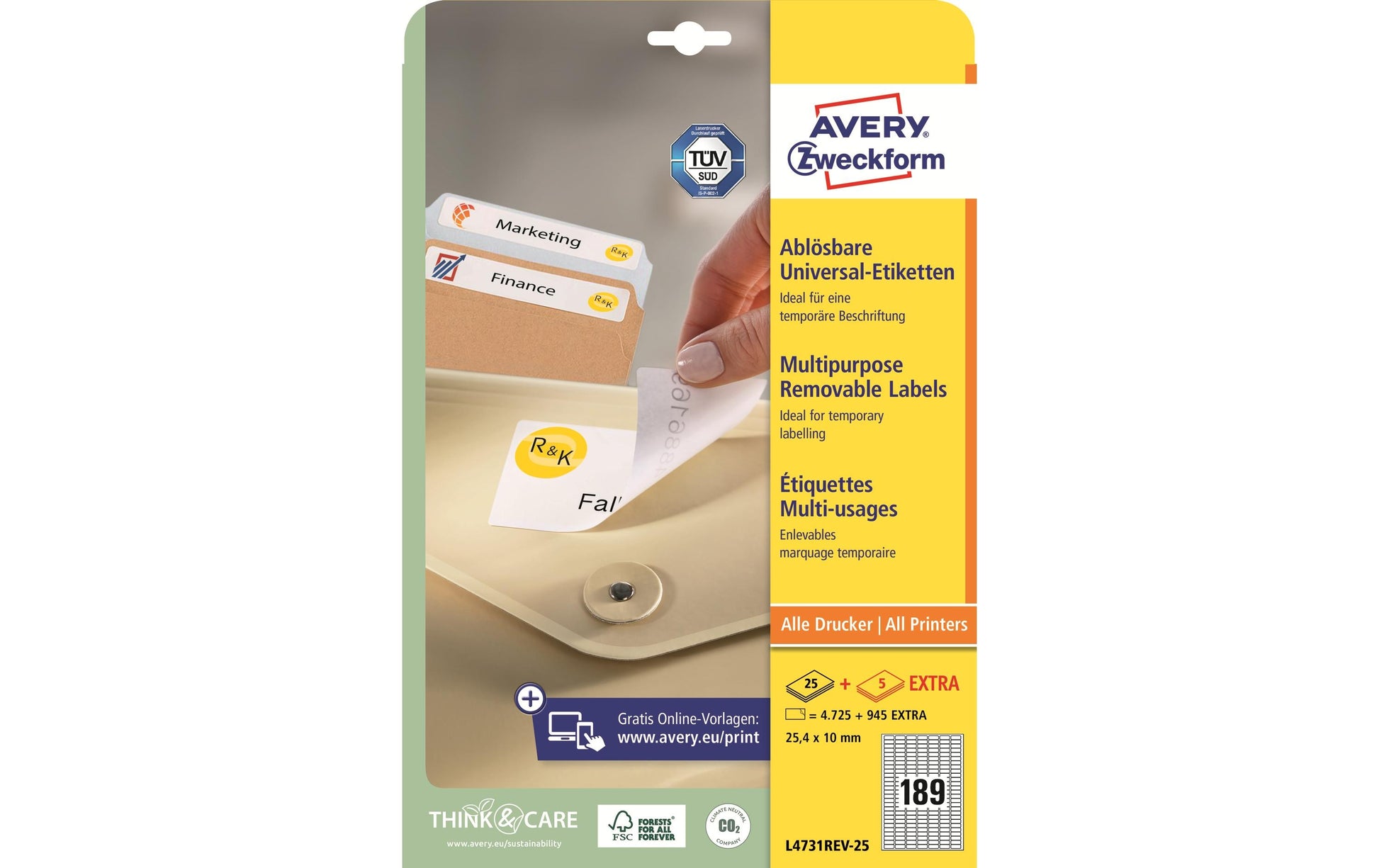 Avery Drucketiketten, 25 mm × 10 mm, weiss, Papier, wiederablösbar, 30 Blatt (5670 Etiketten)
