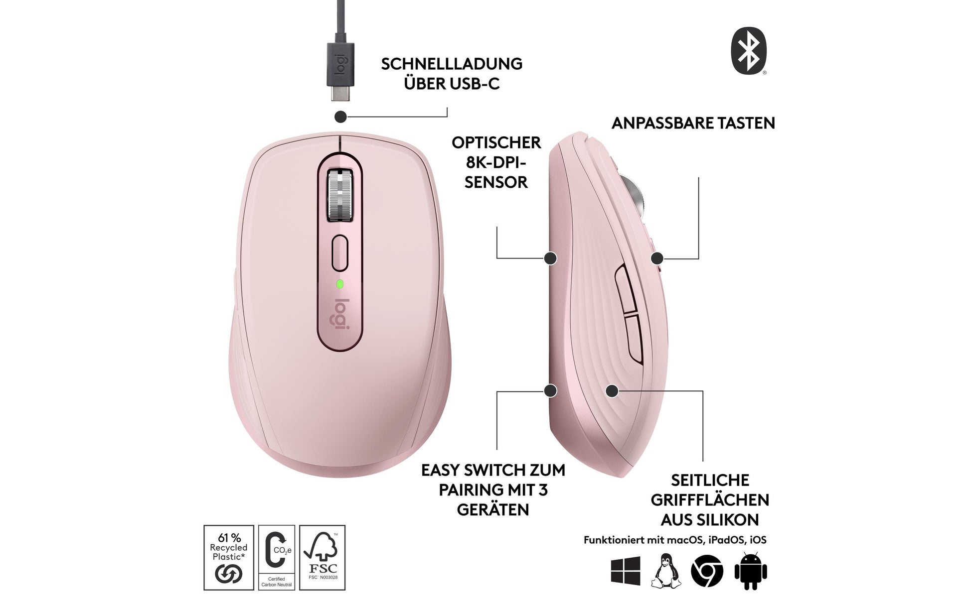 Logitech MX Anywhere 3S Rose – Mobile Maus