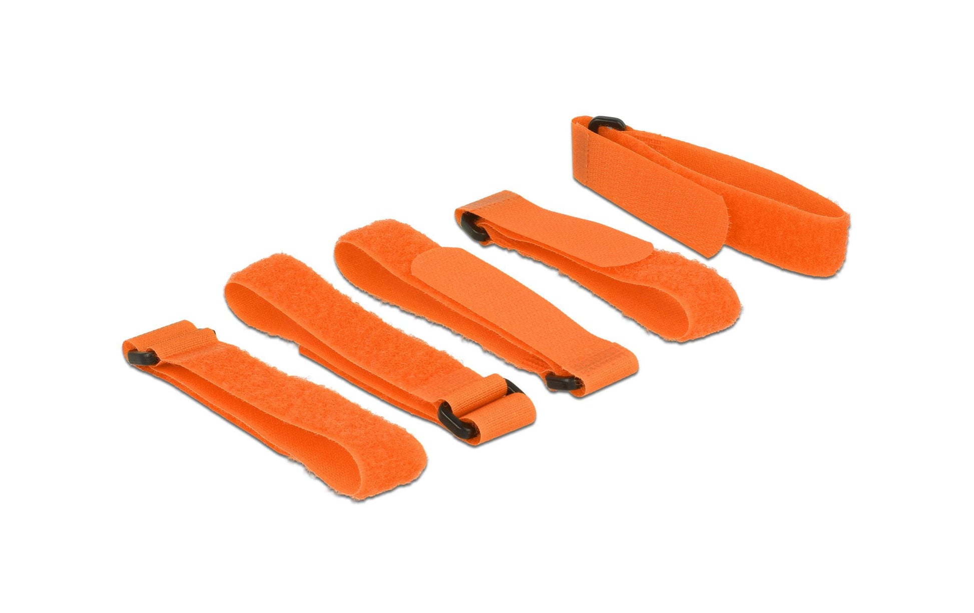 DeLOCK Klett-Kabelbinder – 20 mm × 0,3 m – Orange, Wiederverwendbar – 5er-Set