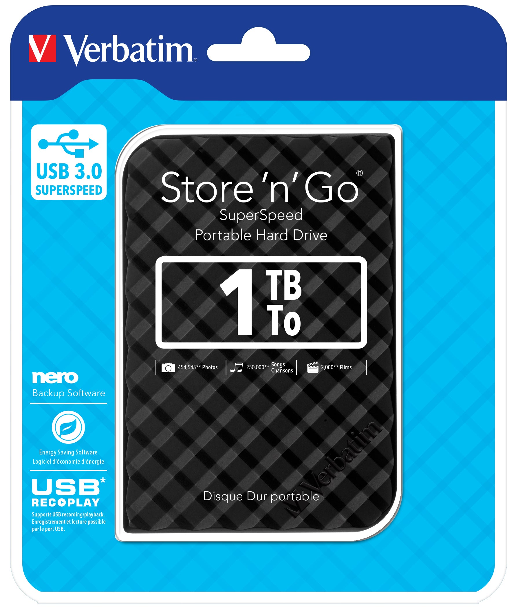 Verbatim Portable Festplatte – 1 TB, USB 3.0, 2,5"