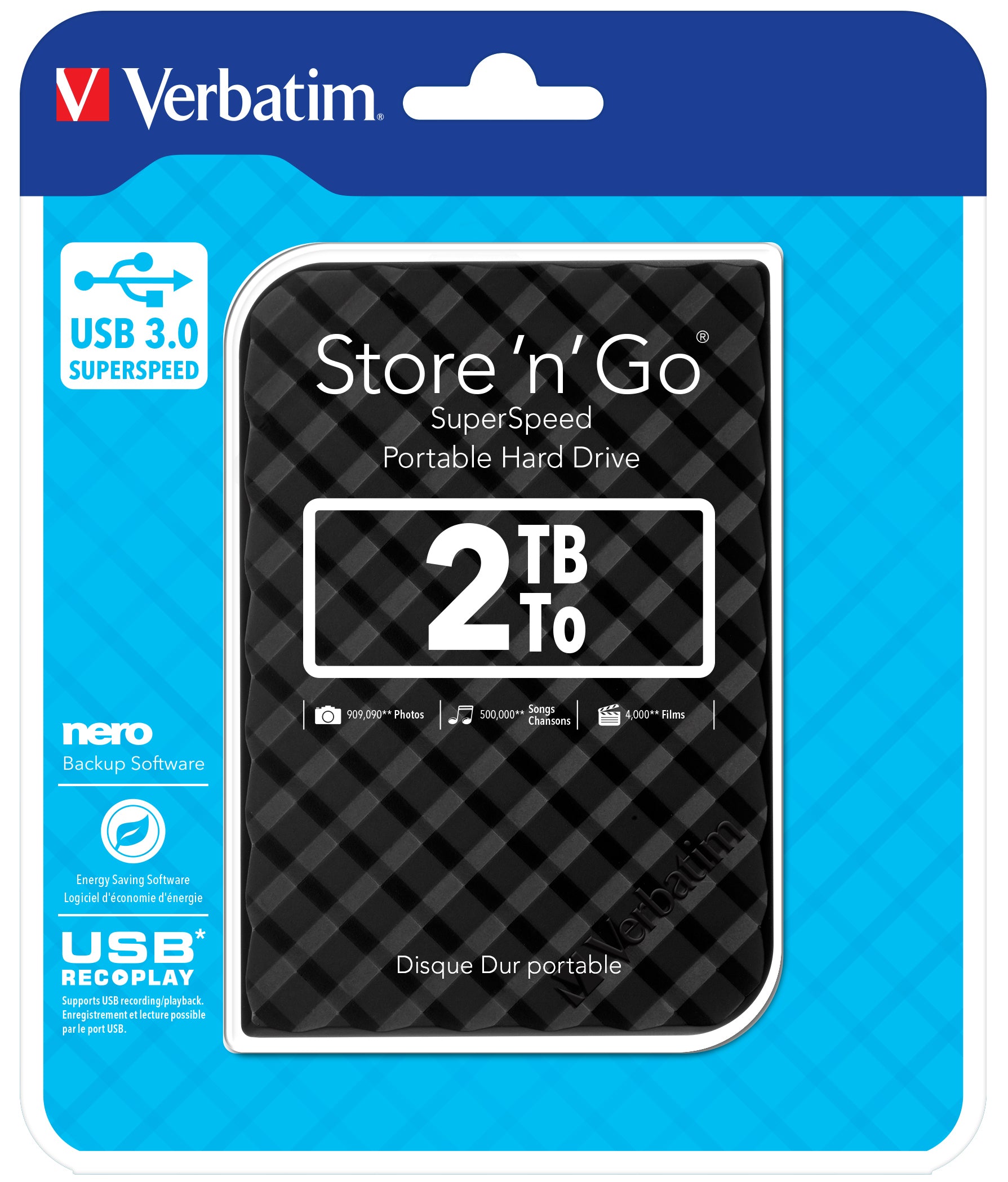 Verbatim Portable Festplatte – 2 TB, USB 3.0, Schwarz