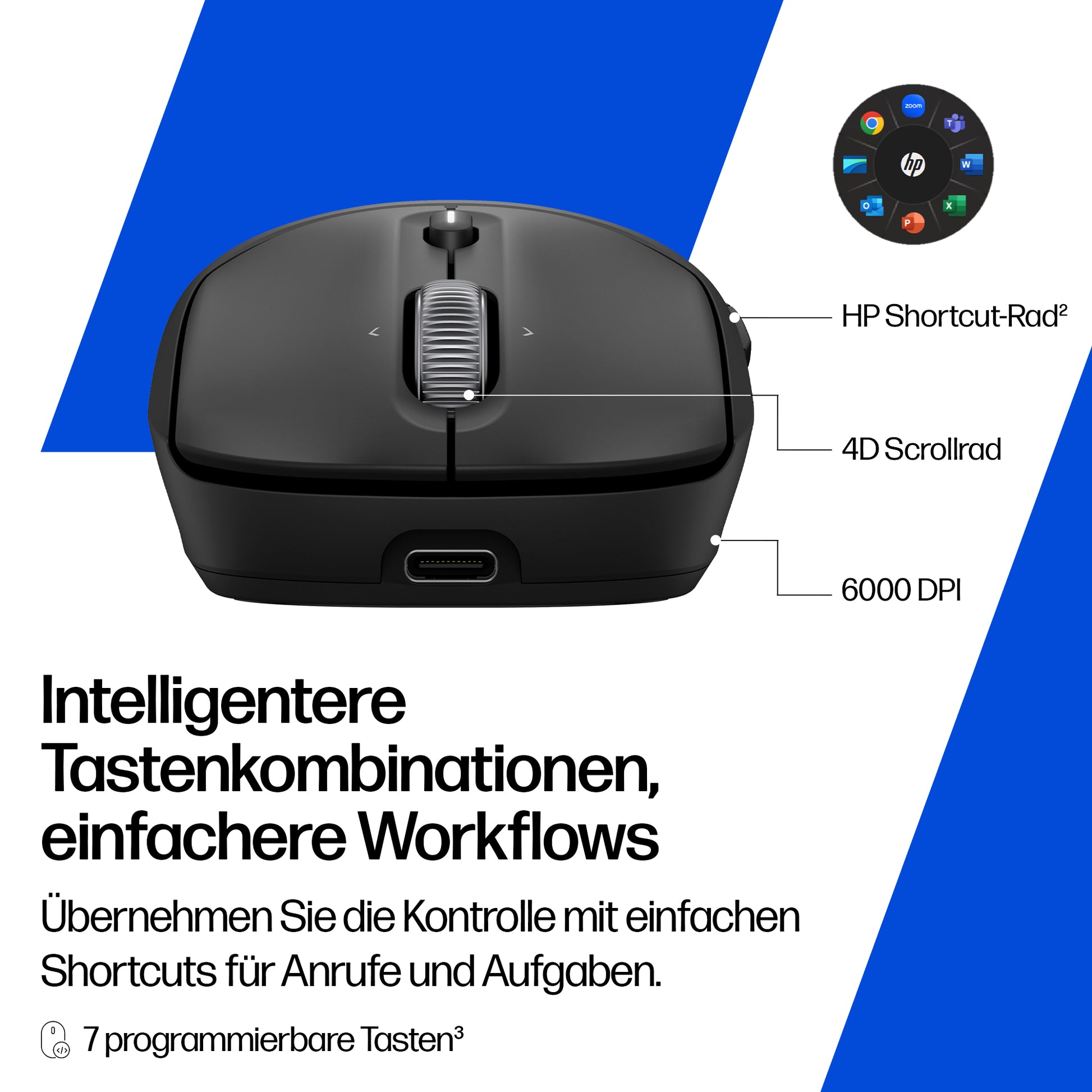 HP 705 – Maus – Kabellos (Bluetooth/2,4 GHz), Schwarz