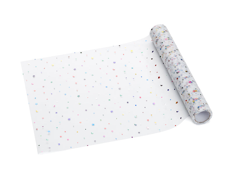 PartyDeco Tischläufer auf Rolle – 35 cm×9 m, Polyester, Mehrfarbig, Stern