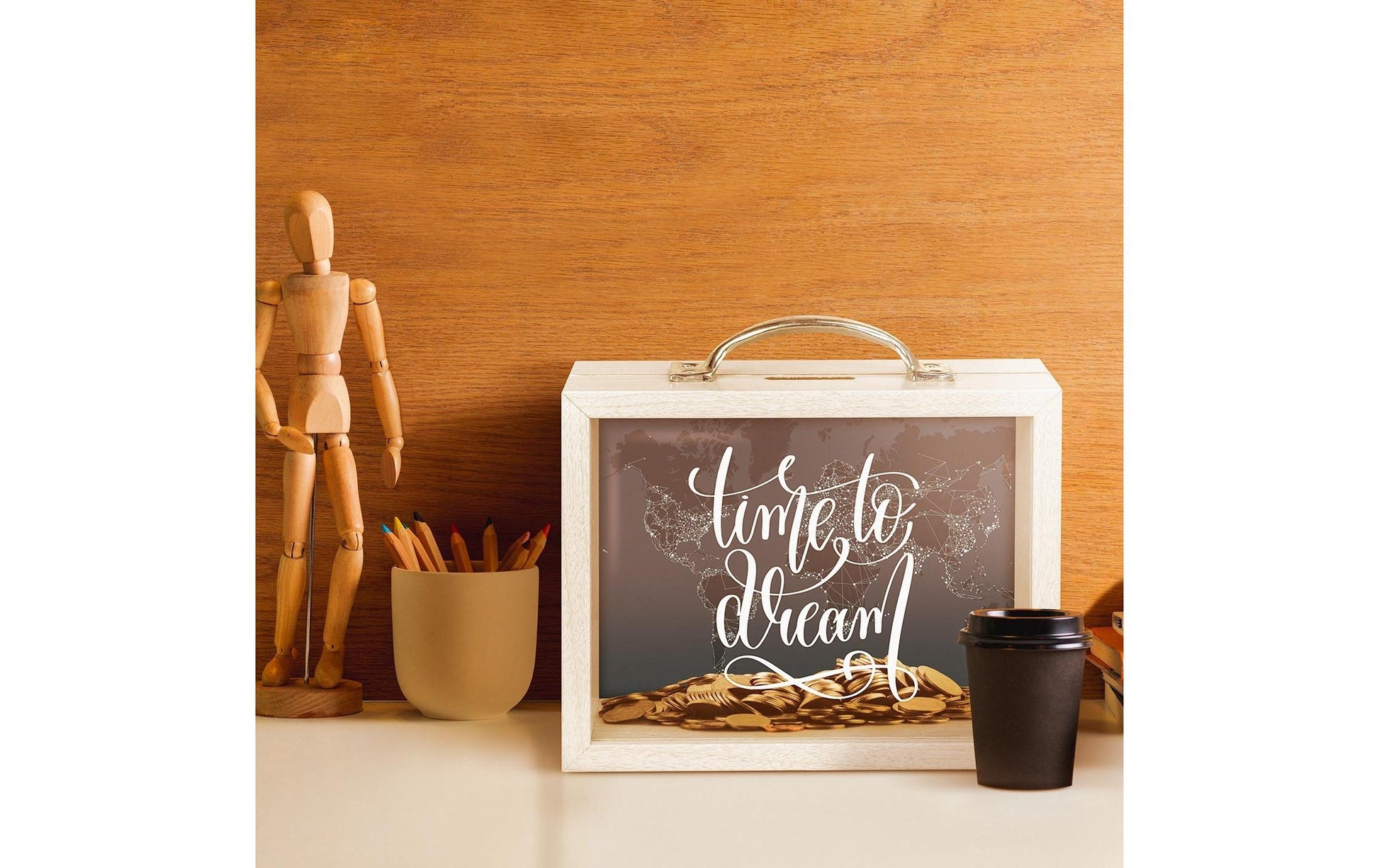 ZEP Spardose Schriftzug – Glas & Metall & Holz, weiss – 17 × 21 × 6,5 cm