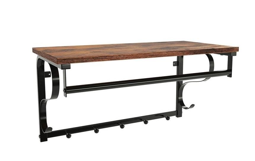 Vasagle Wandgarderobe – 5 Haken, MDF/Edelstahl, Braun, 60 × 30 × 31,7 cm