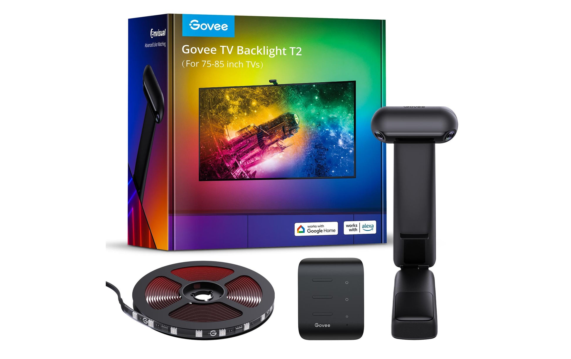 Govee Envisual TV Backlight T2 – LED-Wandumrandung, 5 m, RGBIC, Bluetooth, für 75" Displays