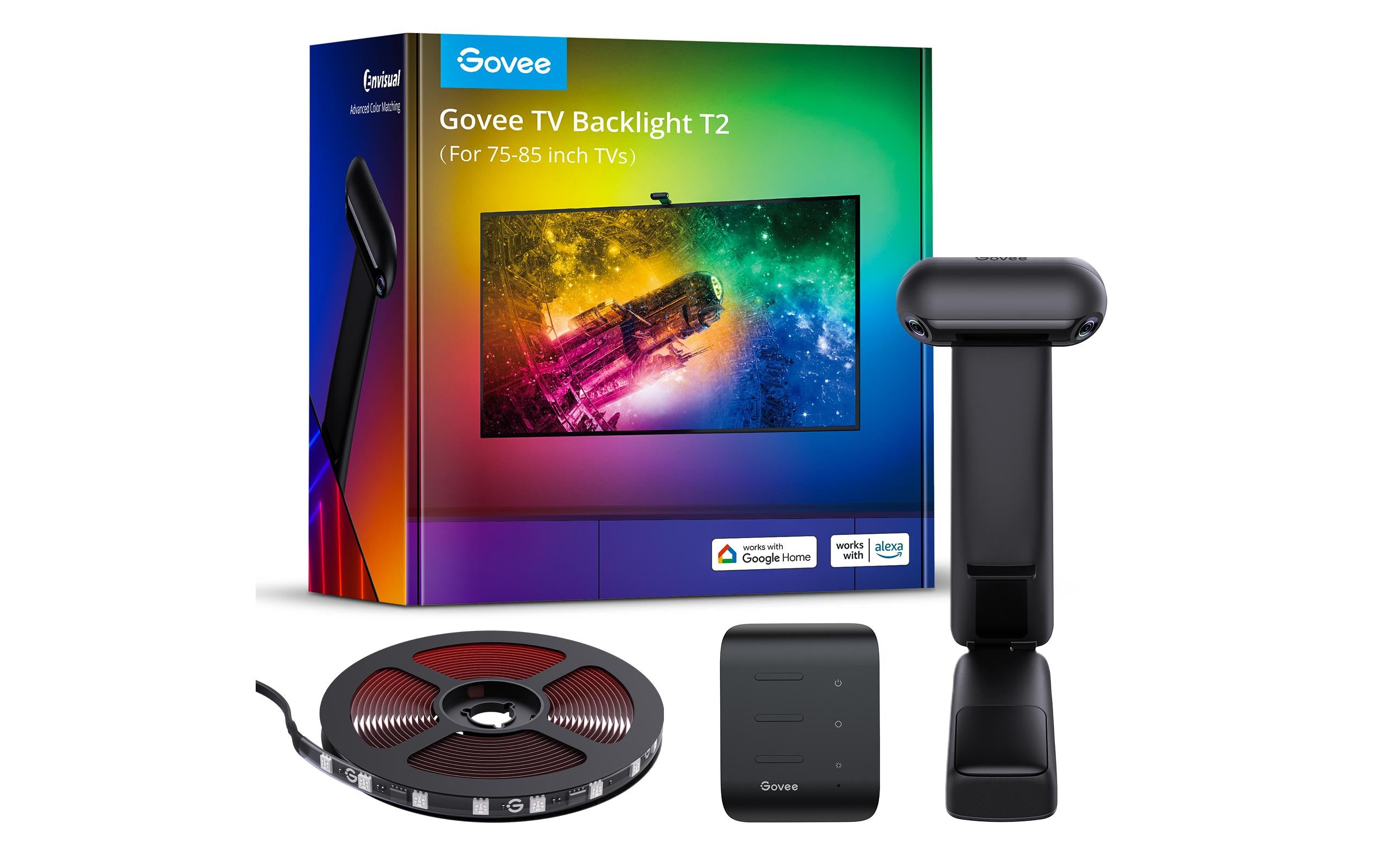 Govee Envisual TV Backlight T2 – LED-Wandumrandung, 5 m, RGBIC, Bluetooth, für 75" Displays