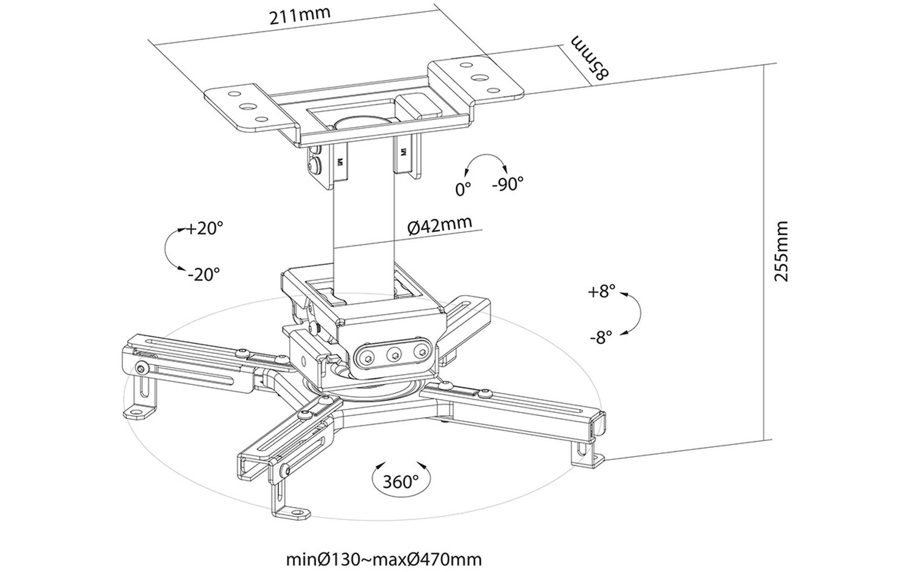 Neomounts CL25-530BL1 – Beamer Deckenhalterung, H 25,5 cm, 45 kg, schwenk-/neigbar, 360°, schwarz
