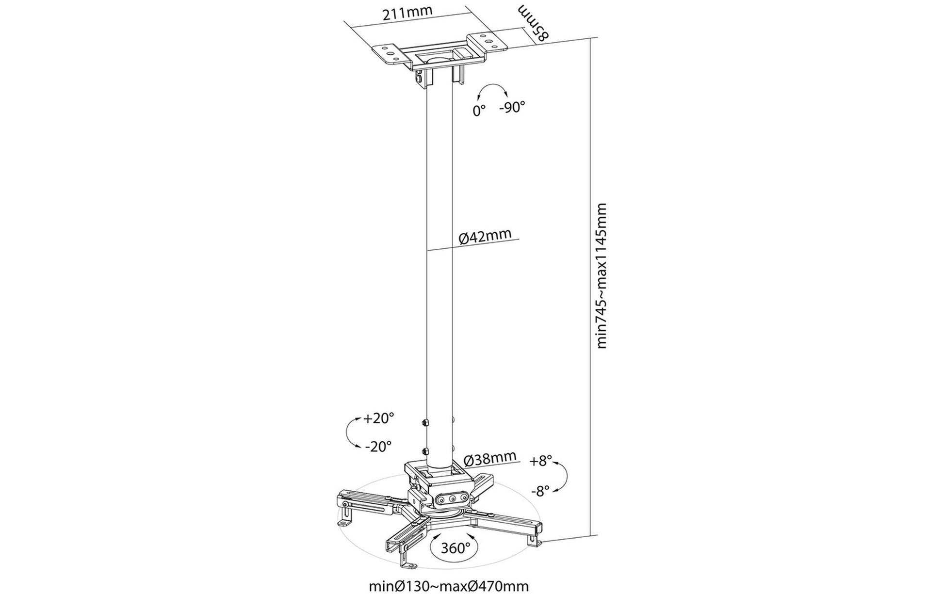 Neomounts CL25-550BL1 Projektor-Deckenhalterung – 74,5–114,5 cm, schwenkbar, neigbar, 35 kg, schwarz