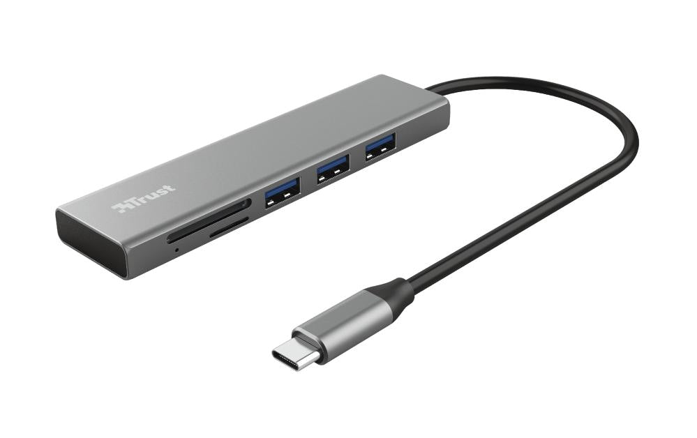 Trust Halyx Fast USB-Hub – USB-C, 3× USB-A, SD/microSD, für Windows/Mac/ChromeOS