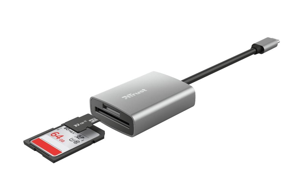 Trust USB-Kartenleser USB-C – SD/microSD/SDHC/SDXC – USB 3.2 Gen 1 (5 Gbit/s) – Extern – Aluminium