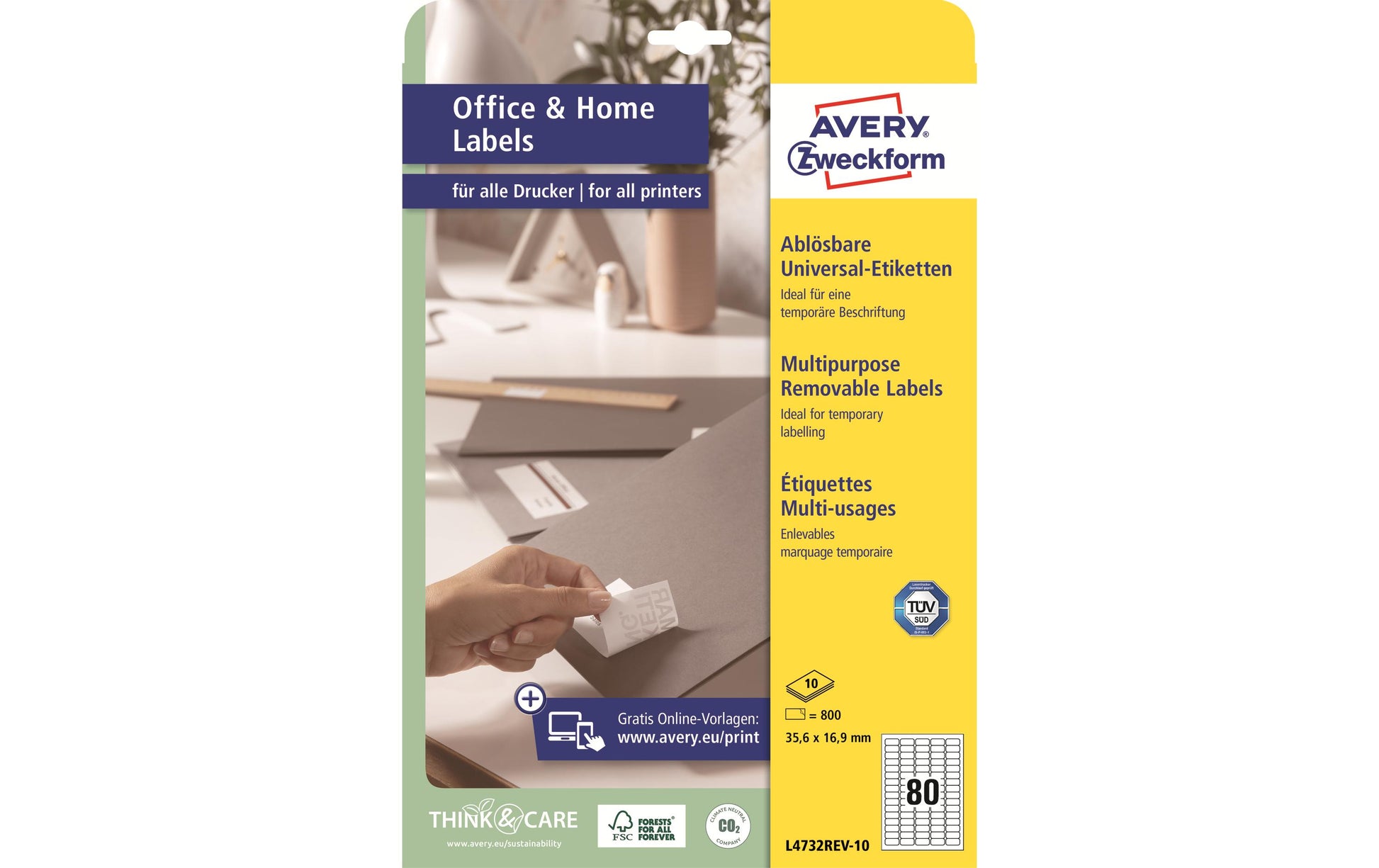 AVERY Zweckform L4732REV-10 – Etiketten A4 36 × 17 mm – Papier, weiss – wiederablösbar – Laser/Inkjet – FSC 10