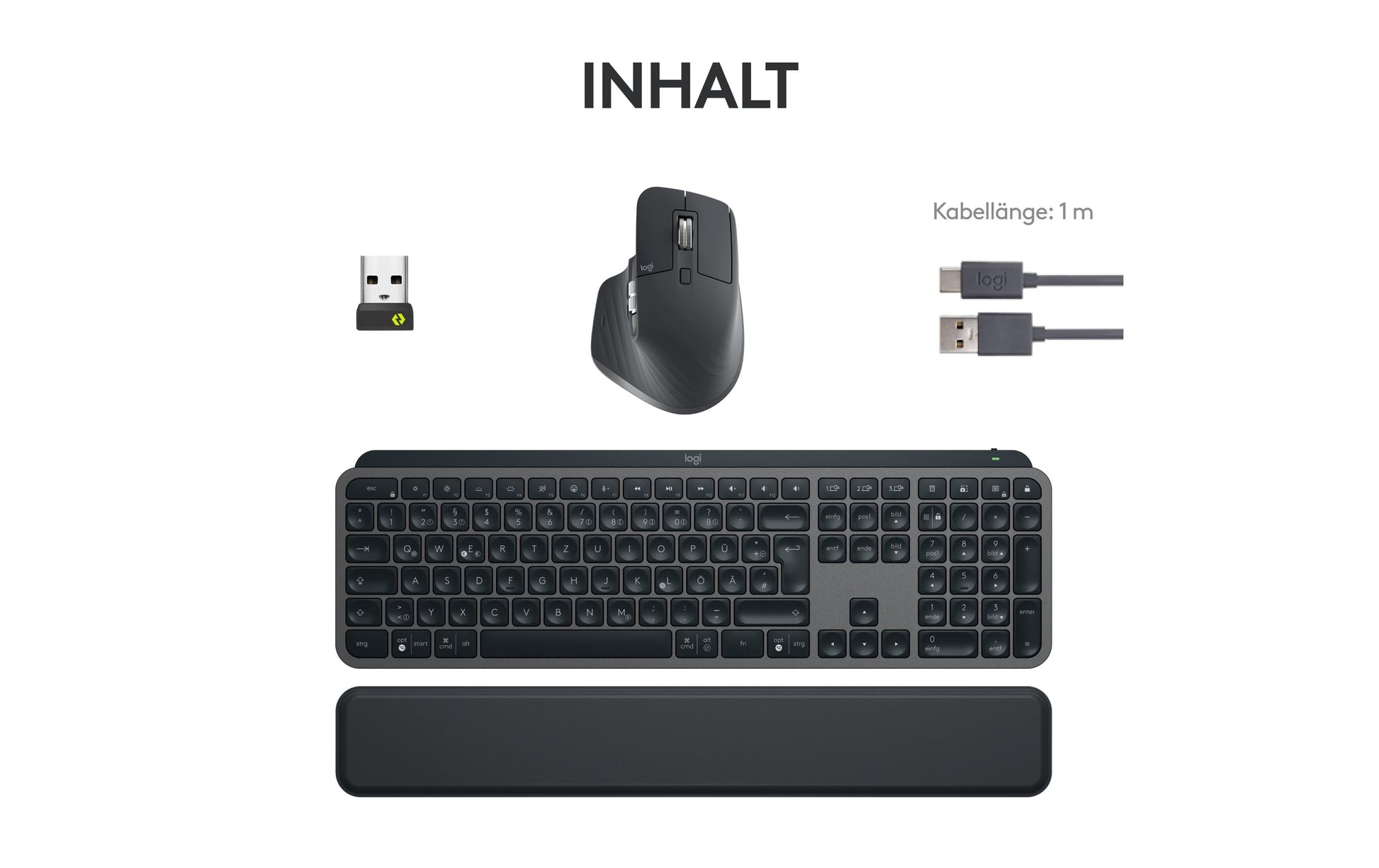 Logitech Desktop MX Keys S – Tastatur, kabellos (Bluetooth/2,4 GHz), DE-Layout (DE), Dunkelgrau