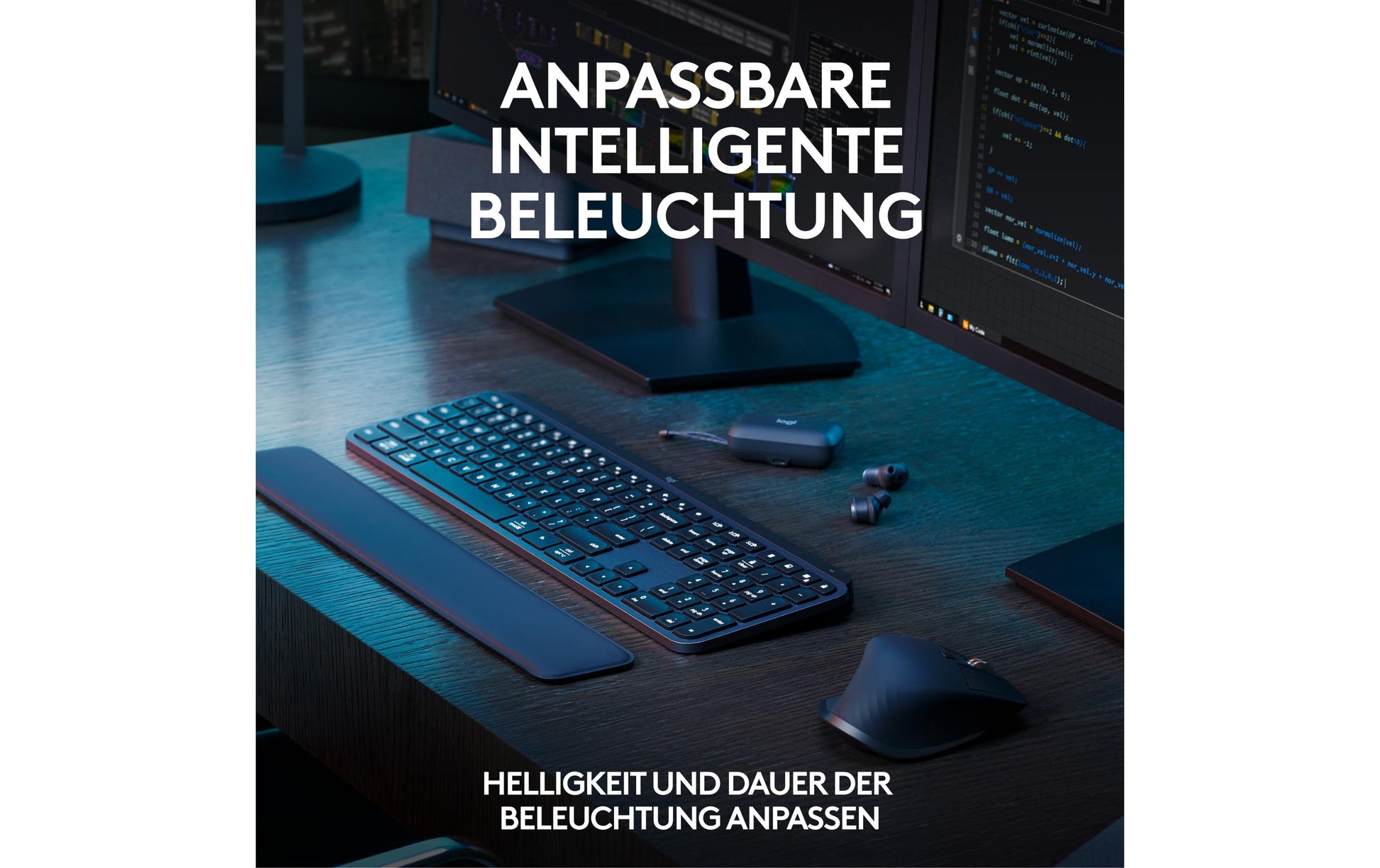 Logitech Desktop MX Keys S – Tastatur, kabellos (Bluetooth/2,4 GHz), DE-Layout (DE), Dunkelgrau