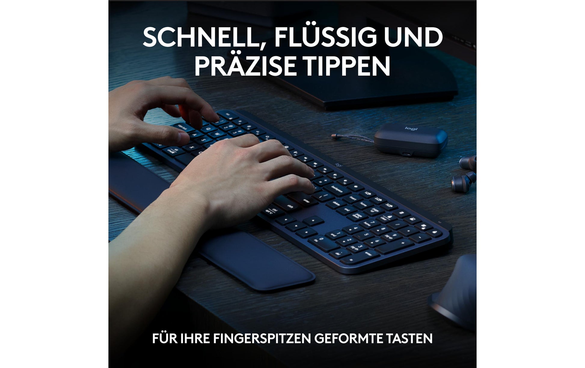Logitech Desktop MX Keys S – Tastatur, kabellos (Bluetooth/2,4 GHz), DE-Layout (DE), Dunkelgrau