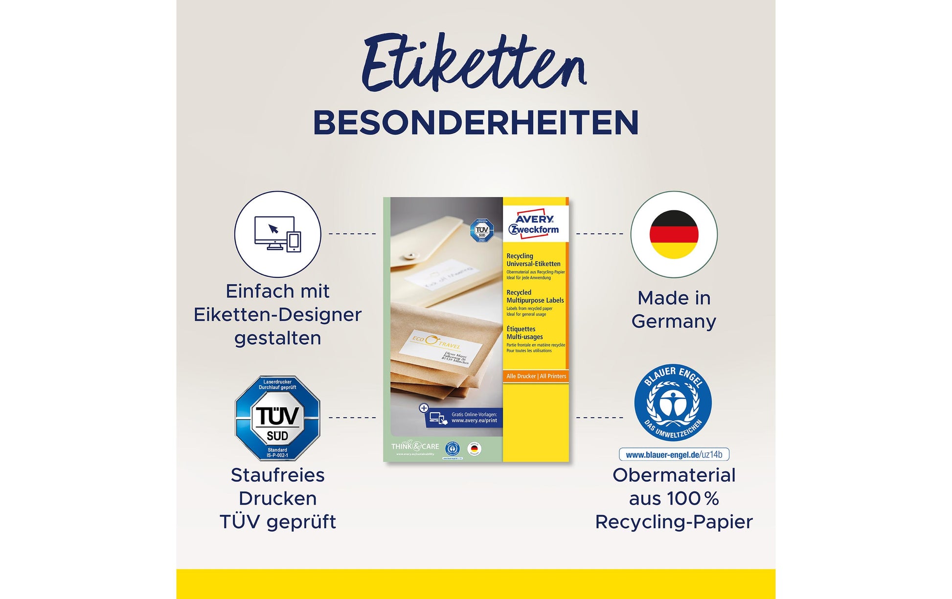 Avery Zweckform – Etiketten A4 49 × 25 mm – Papier, weiss – permanent haftend – Laser/Inkjet – 100 Blätter