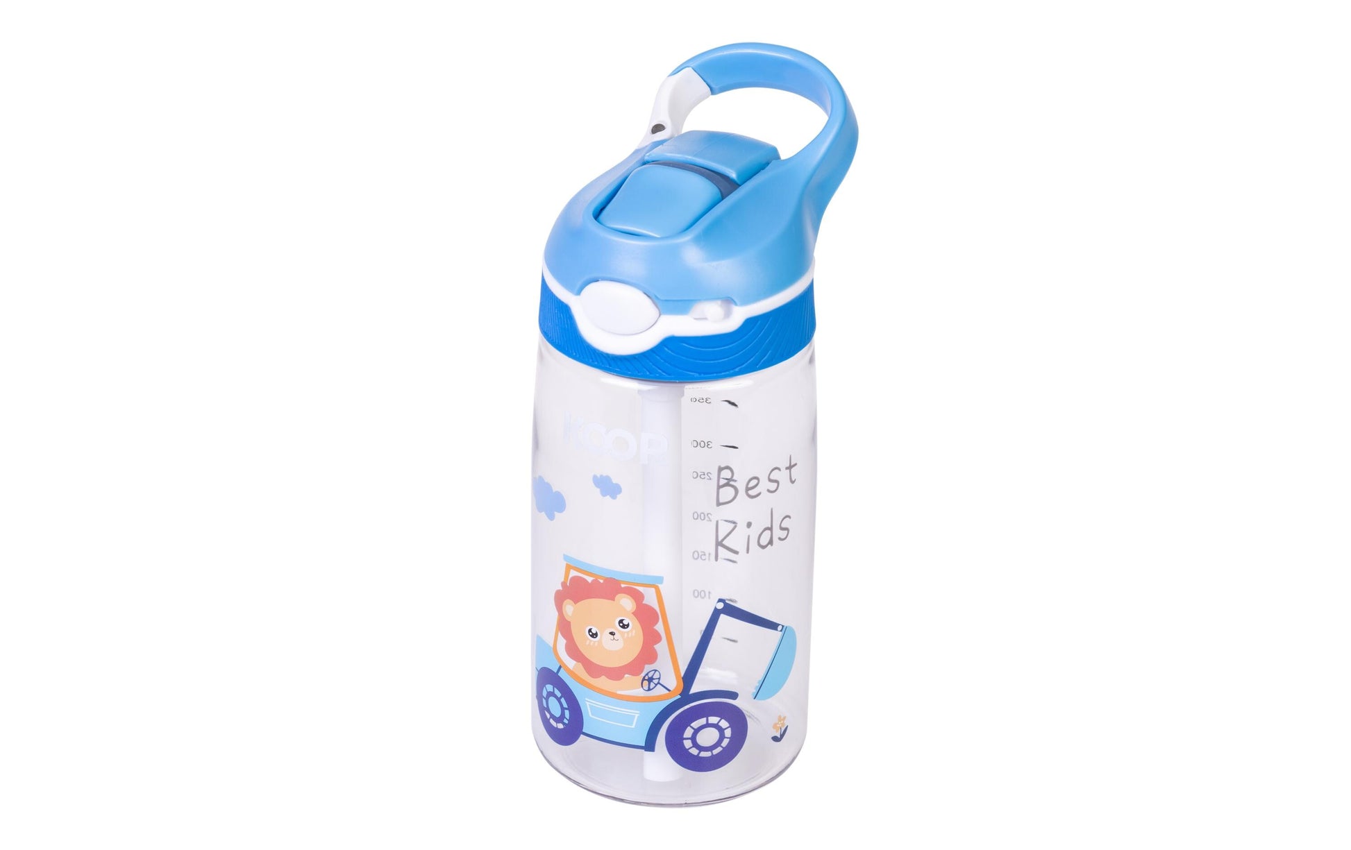 KOOR Bambini Leone Kindertrinkflasche 450 ml – mit Strohhalm, Tritan, Blau