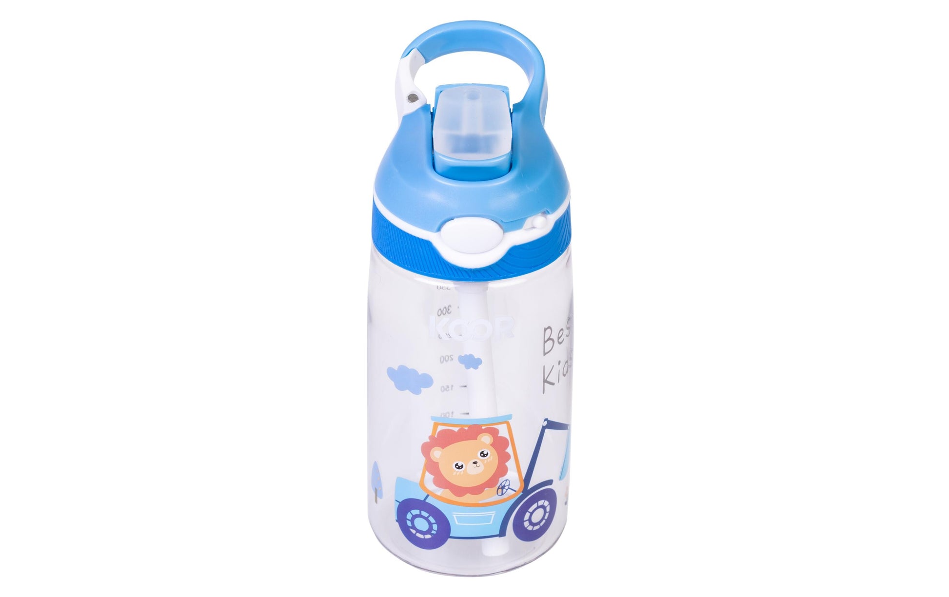 KOOR Bambini Leone Kindertrinkflasche 450 ml – mit Strohhalm, Tritan, Blau