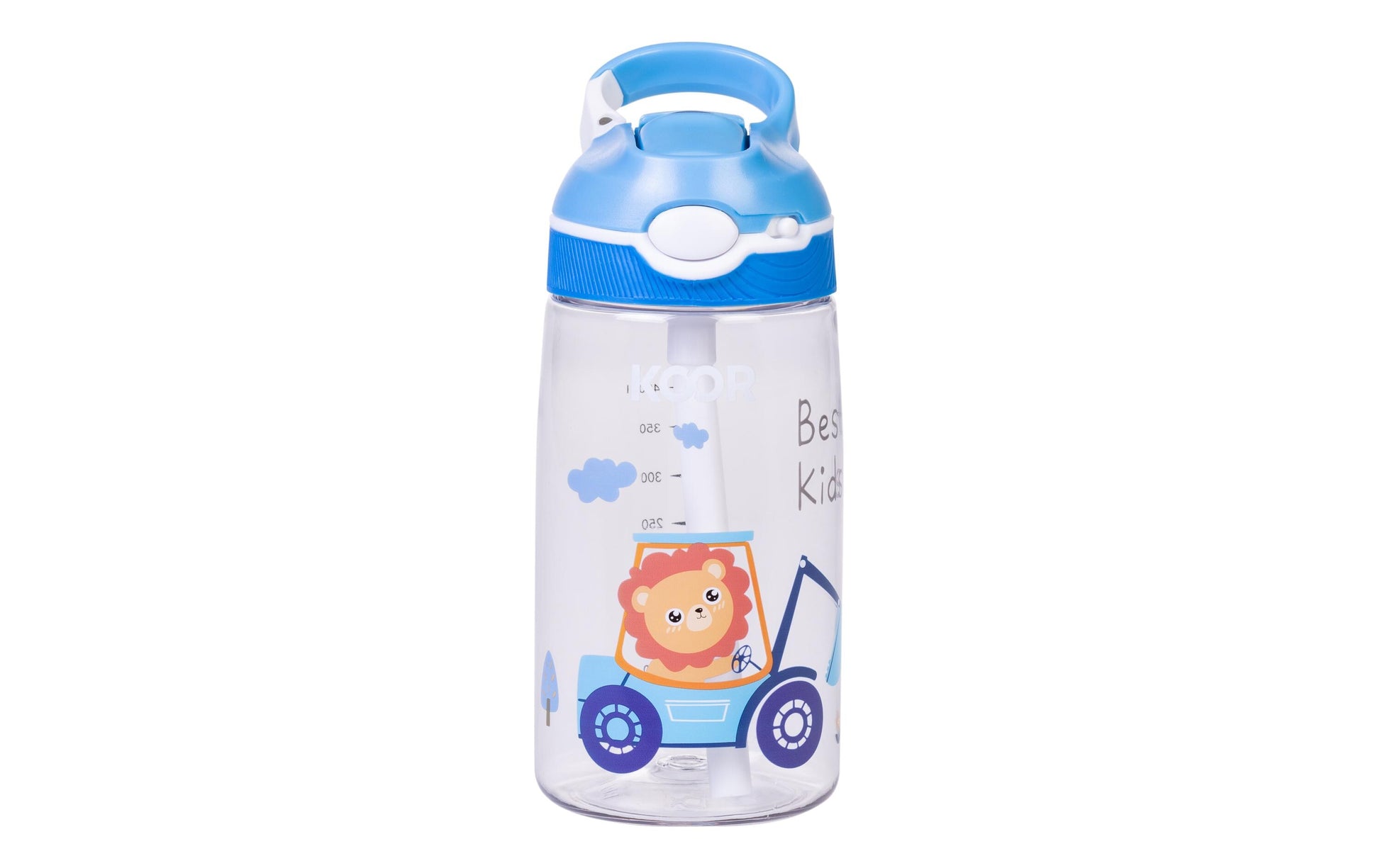 KOOR Bambini Leone Kindertrinkflasche 450 ml – mit Strohhalm, Tritan, Blau