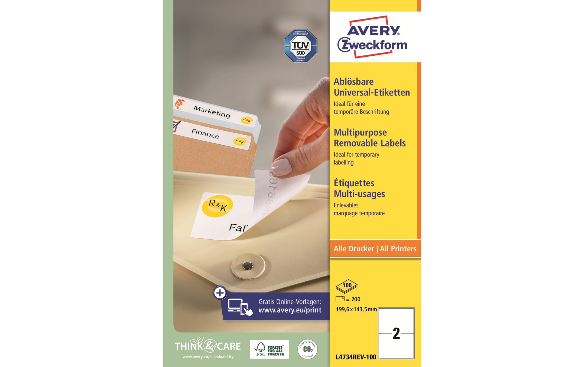 Avery Etiketten L4734REV-100, weiss, selbstklebend