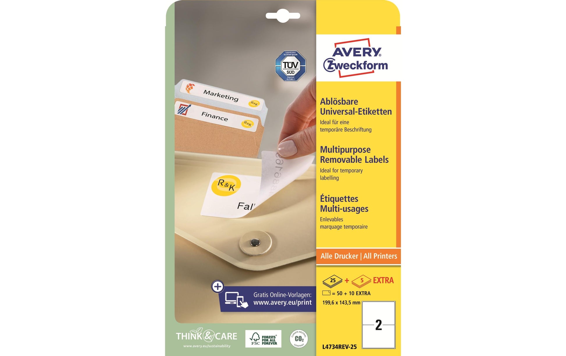 AVERY Zweckform – Etiketten A4 200 × 143 mm – weiss – wiederablösbar – Laser/Inkjet – 50 pro Blatt, 25 Blätter