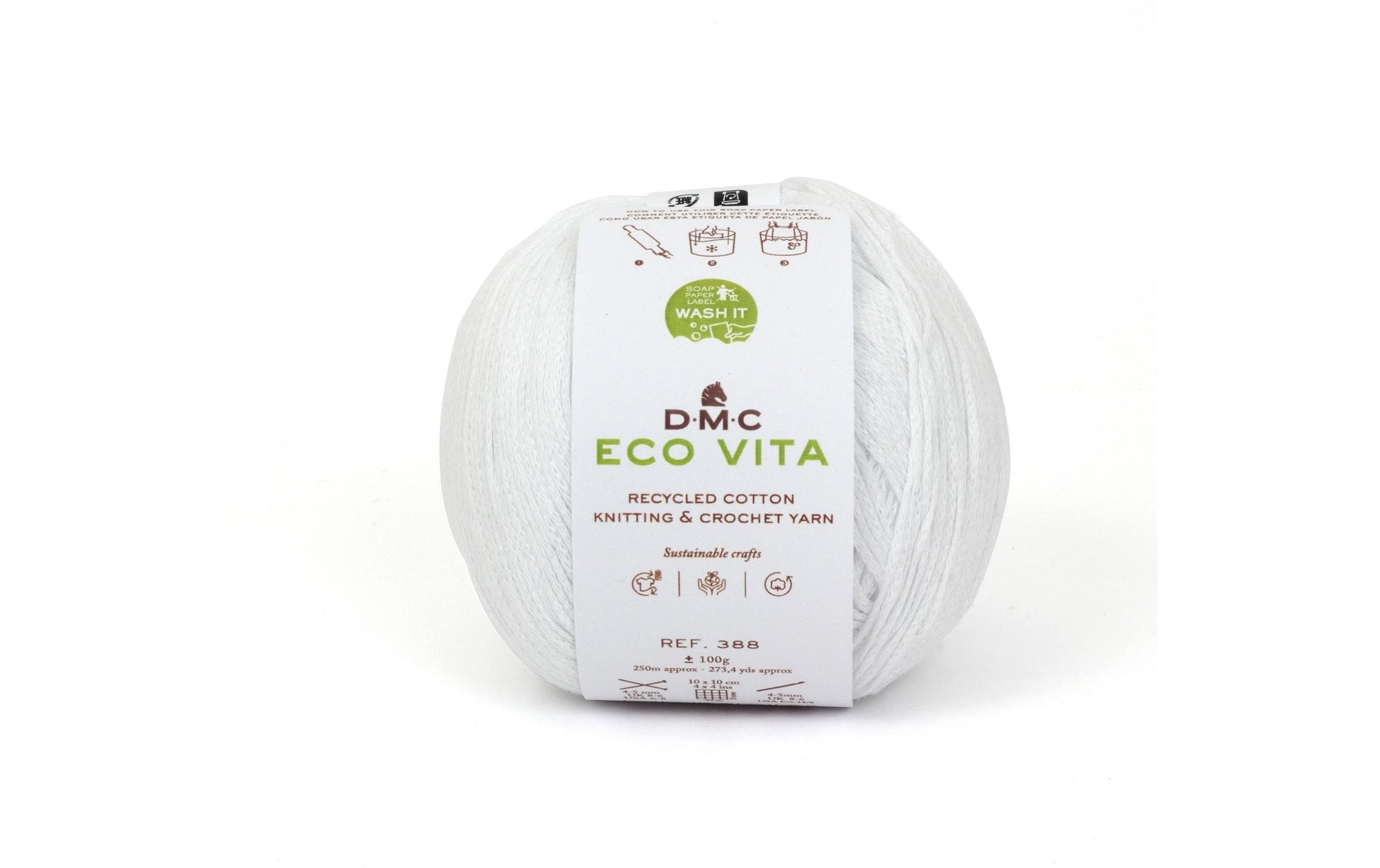 DMC Eco Vita Garn Weiss – 100 g, 250 m, 100% Baumwolle, Nadel 4 mm, 1 Stk.