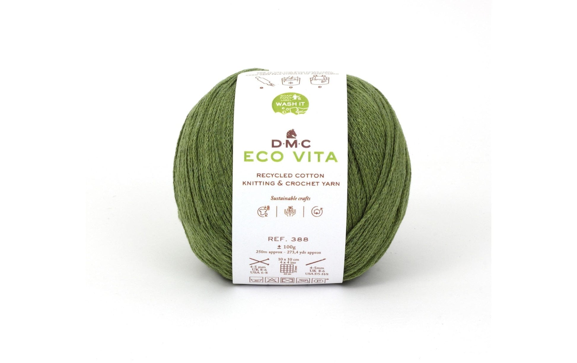 DMC Eco Vita Garn Grün – 100 g, 250 m, Nadel 4 mm, 100% Baumwolle, 1 Stk.