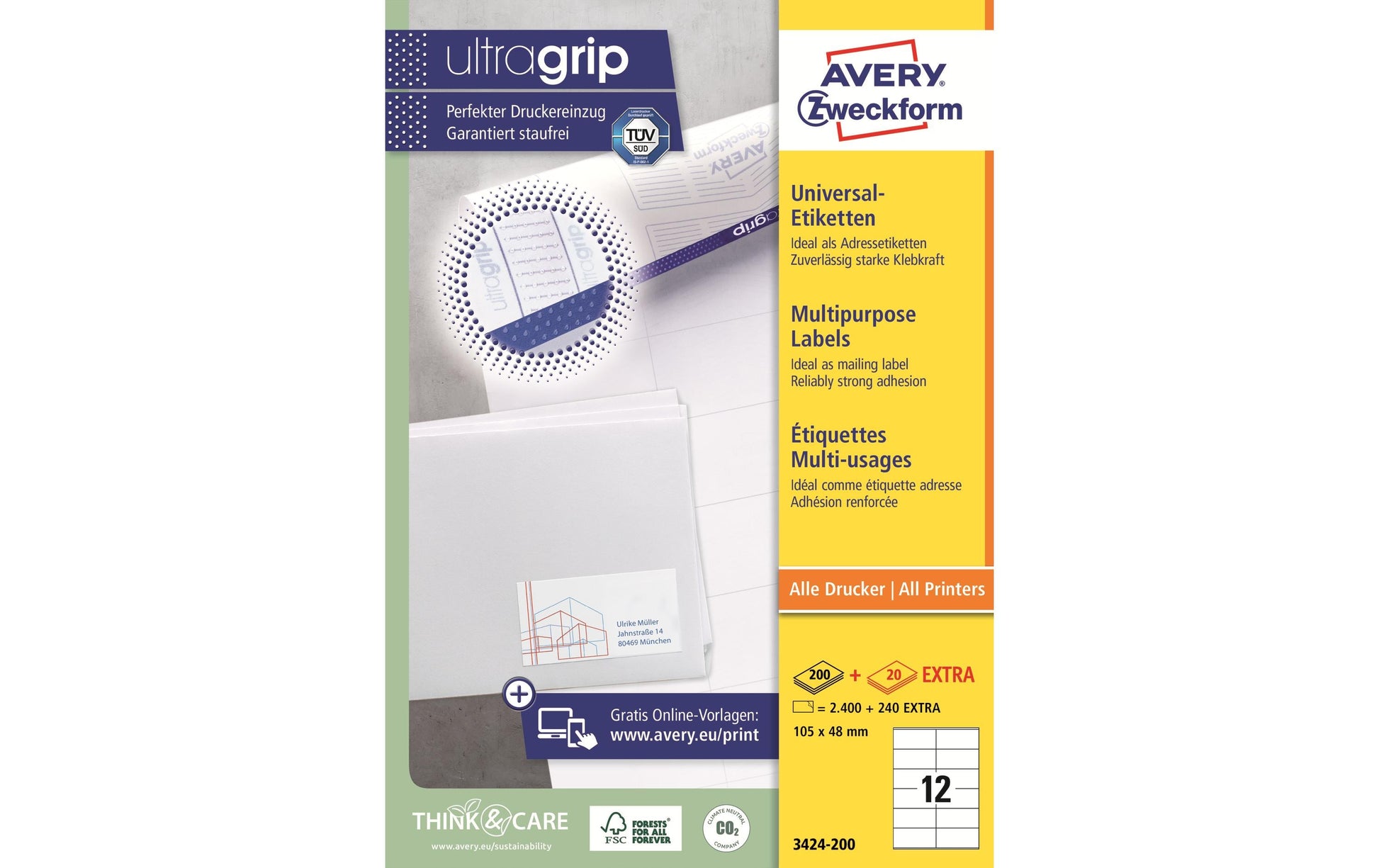 Avery Schuletiketten – 105 × 48 mm, 2640 Stk, 220 Bogen, Papier, permanent haftend