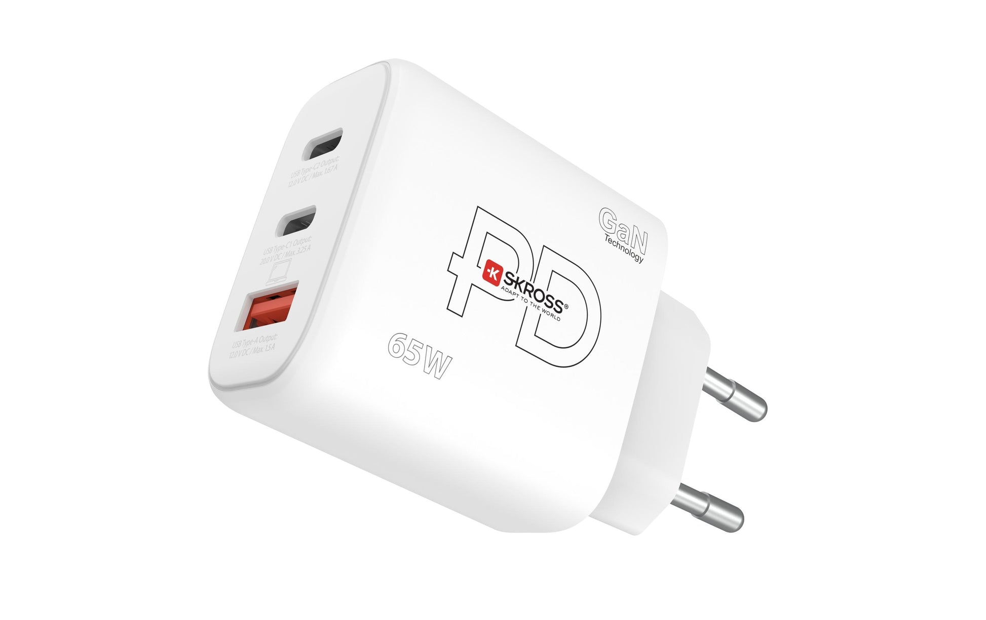 Skross Ladegerät (EU) – 65 W, 2× USB-C + 1× USB-A, PD, GaN