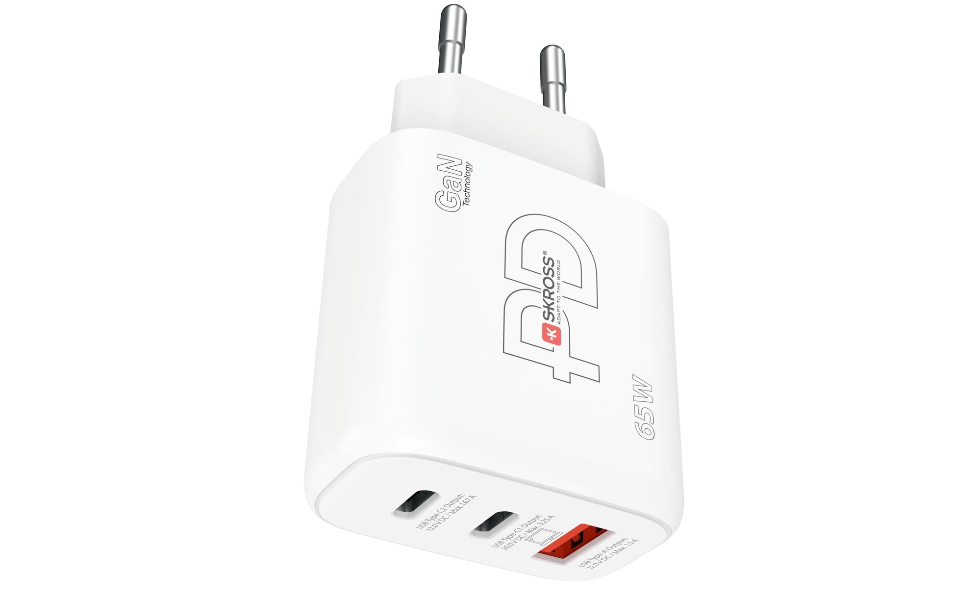 Skross Ladegerät (EU) – 65 W, 2× USB-C + 1× USB-A, PD, GaN