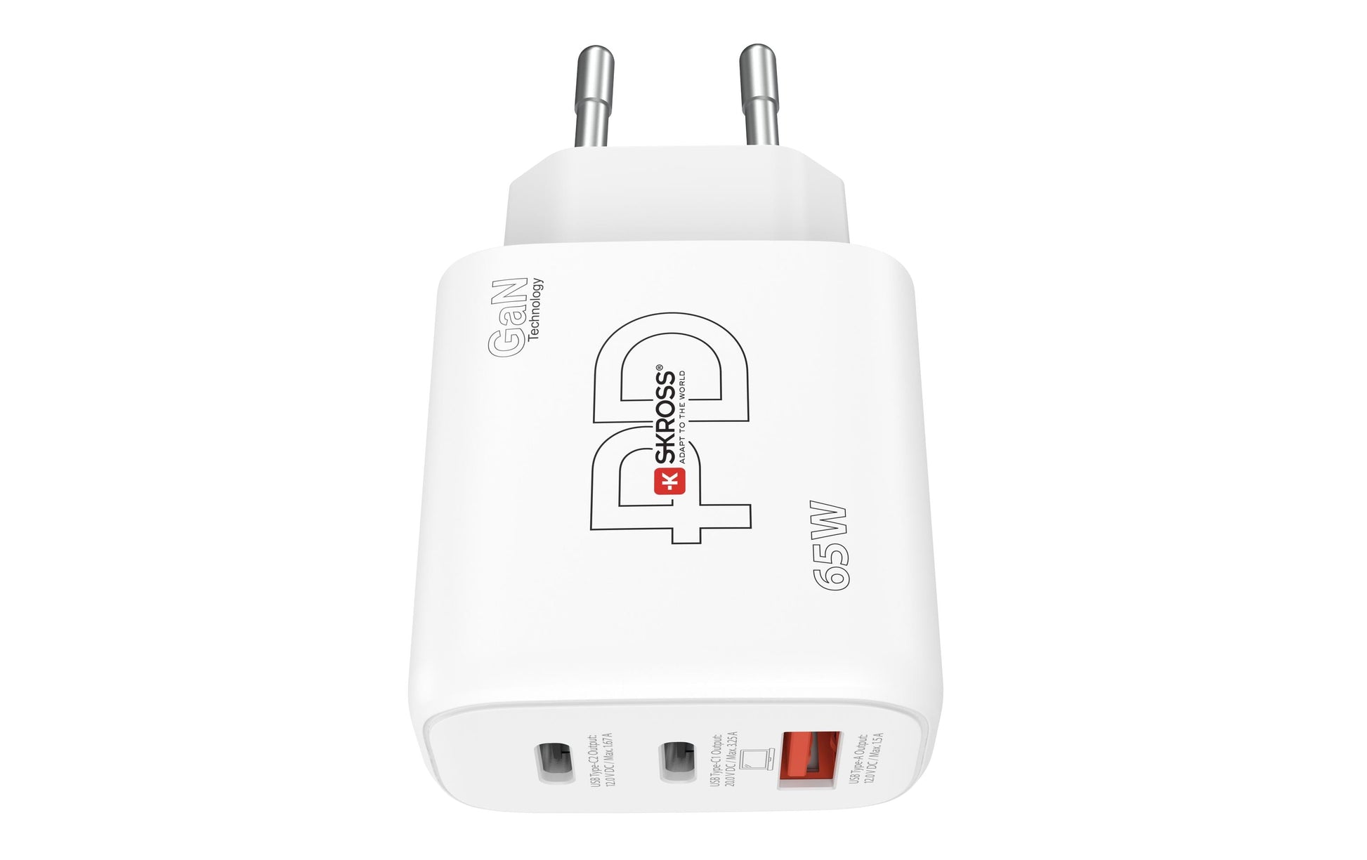 Skross Ladegerät (EU) – 65 W, 2× USB-C + 1× USB-A, PD, GaN
