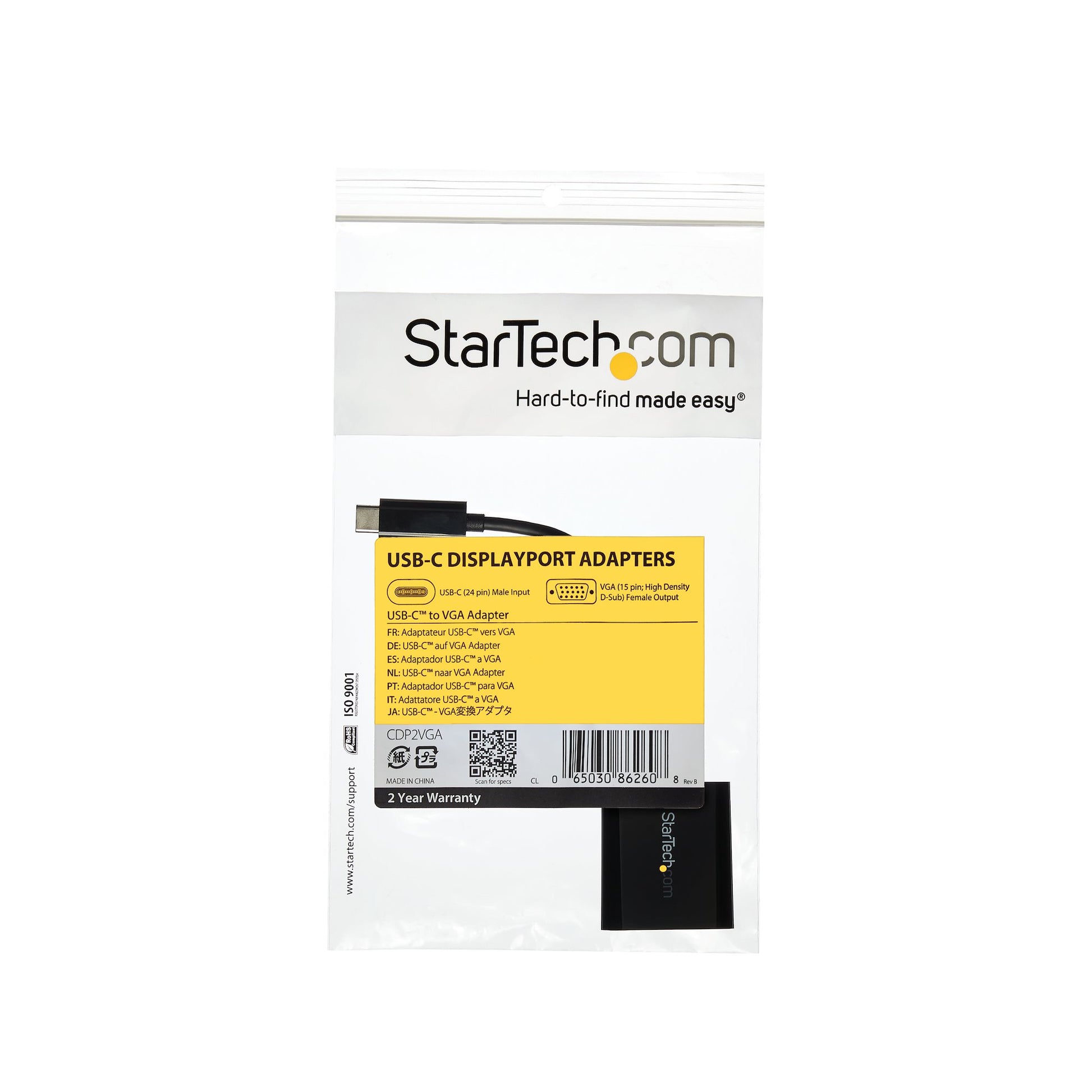 StarTech.com Adapter USB-C zu VGA – 1920 × 1200, USB 3.2 Gen 1 (5 Gbit/s), 0,14 m, Schwarz