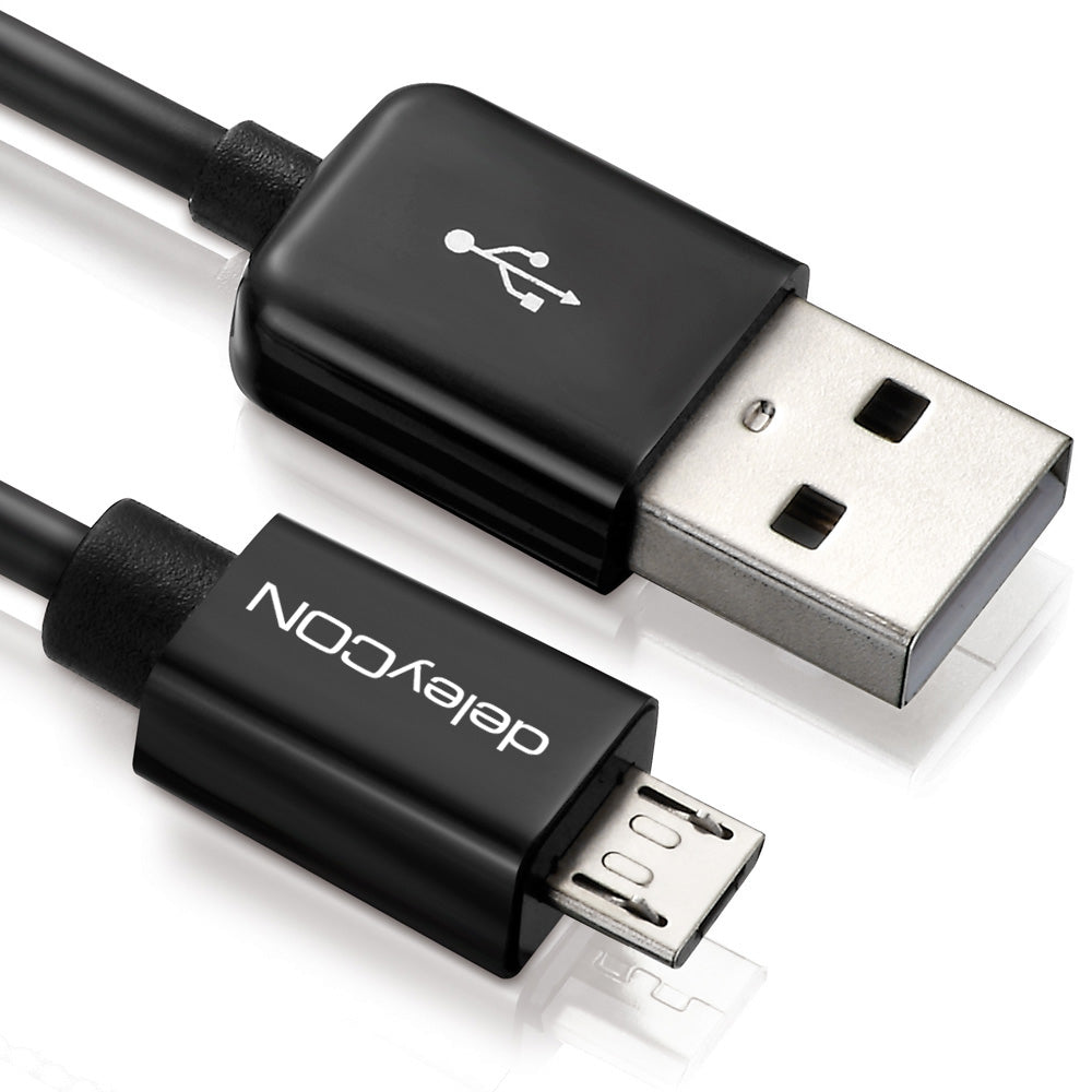 deleyCON USB-A auf Micro-USB-B Kabel – USB 2.0 (480 Mbit/s) – 0,5 m – Schwarz – für Galaxy S5 und mehr