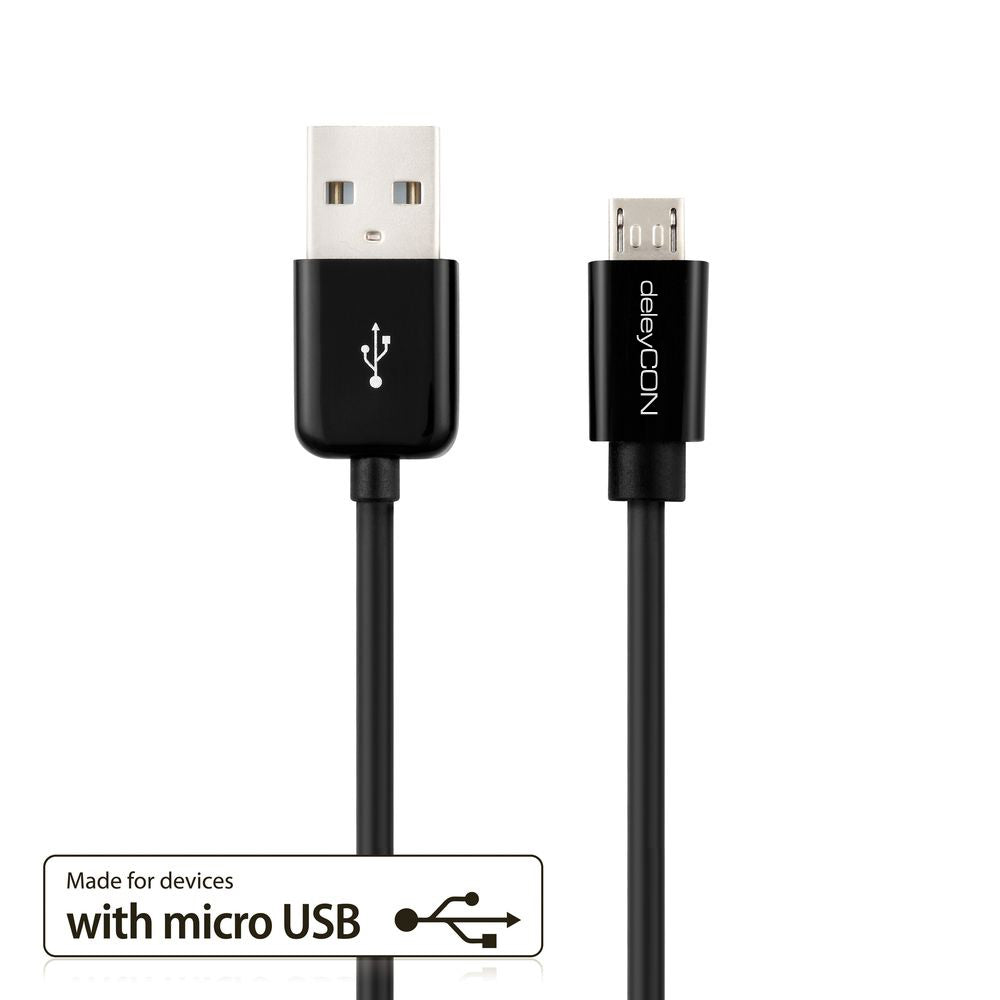 deleyCON USB-A auf Micro-USB-B Kabel – USB 2.0 (480 Mbit/s) – 0,5 m – Schwarz – für Galaxy S5 und mehr