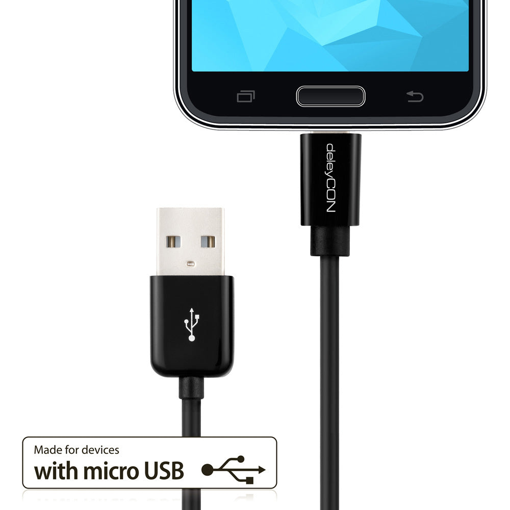 deleyCON USB-A auf Micro-USB-B Kabel – USB 2.0 (480 Mbit/s) – 2 m – Schwarz – für Galaxy S5 und mehr